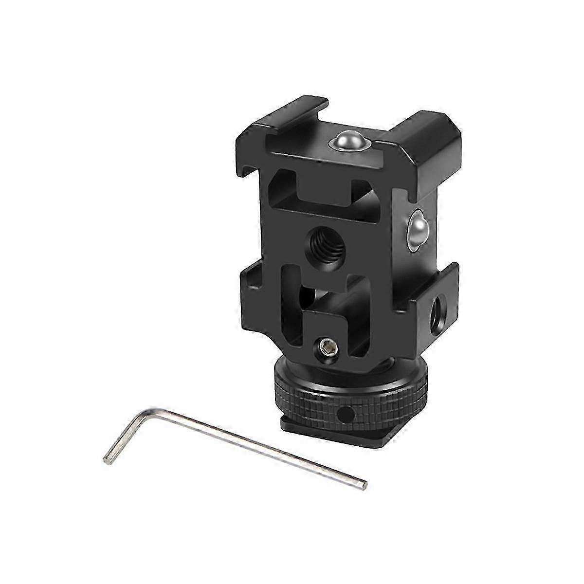 Triple Hot Shoe Mount Adapter Dual Screws Bracket Stand Holder for DSLR Camera for LED Video Microphone Flash Light,B