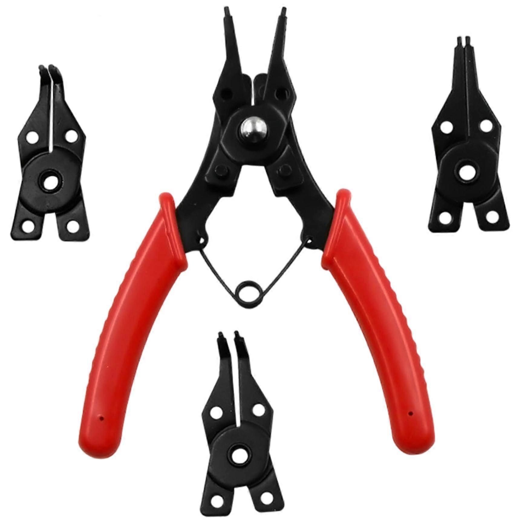 Circlip Pliers Set 4 in 1, 5.5 Inch Carbon Steel Non-Slip Pliers with 4 Interchangeable Jaws for Installation and Removal