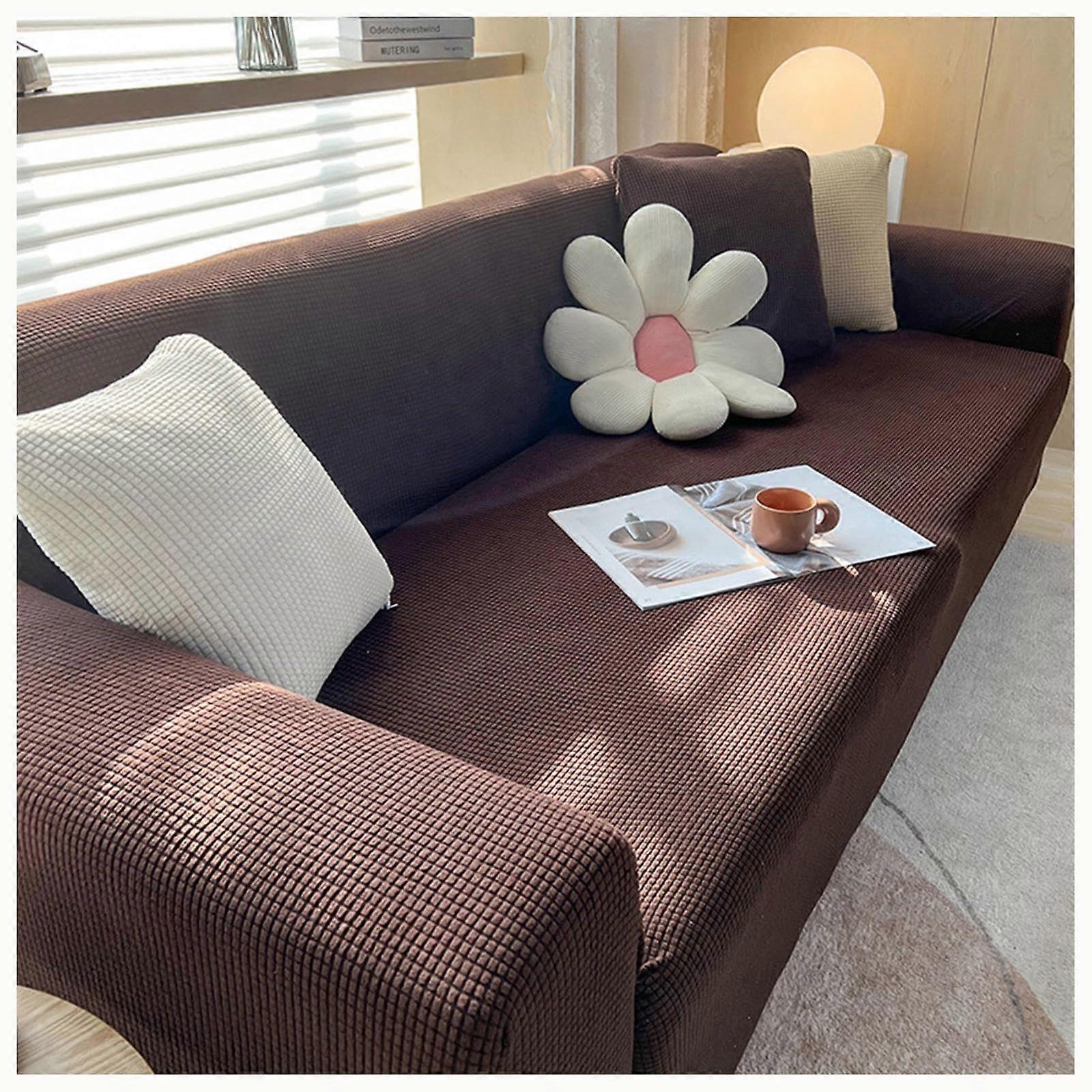 Copridivano impermeabile, elasticizzato, copridivano per cani ad asciugatura rapida fondo elastico, copridivano a forma di L in tessuto poliestere per soggiorno, Brown7094in