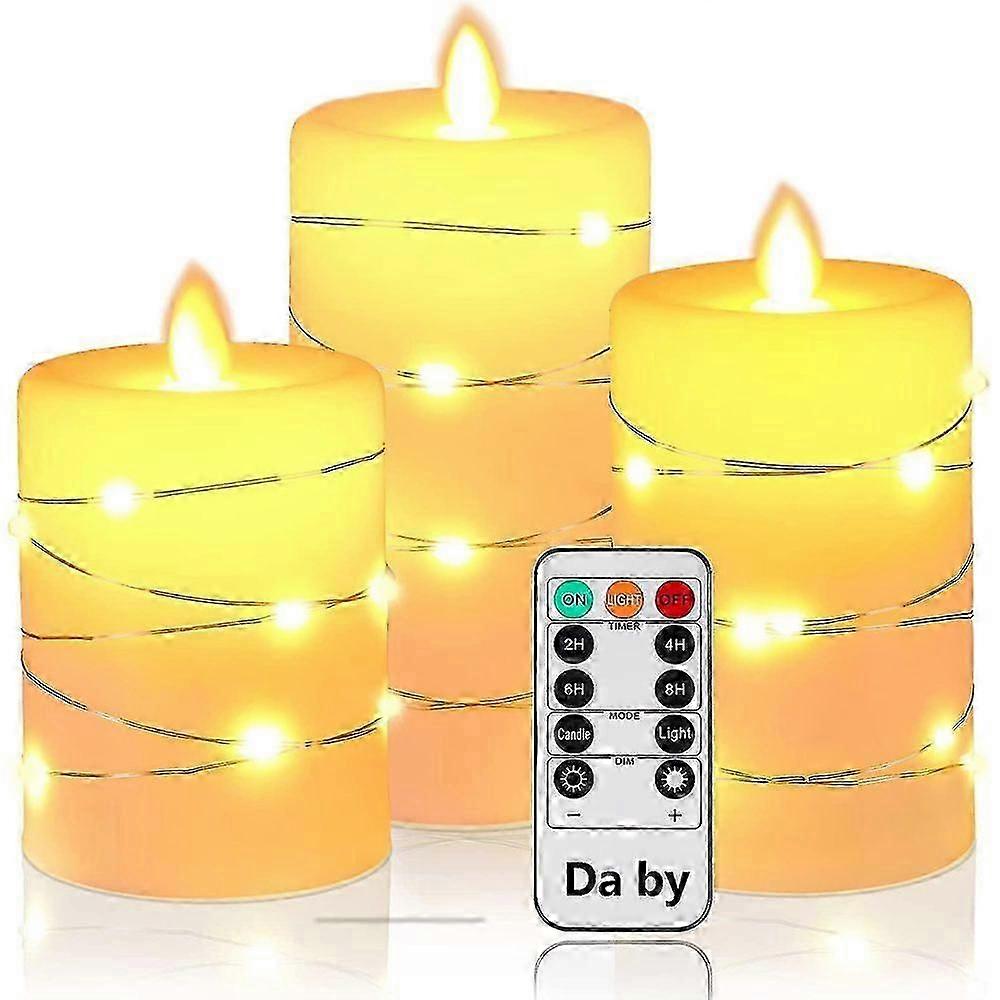 Melted Flameless Candle, with Star, Waterproof, Indoor Battery Operated Outdoor LED Candle, with Remote Timer, Moving Flame, Plastic Plated Ivory Wax