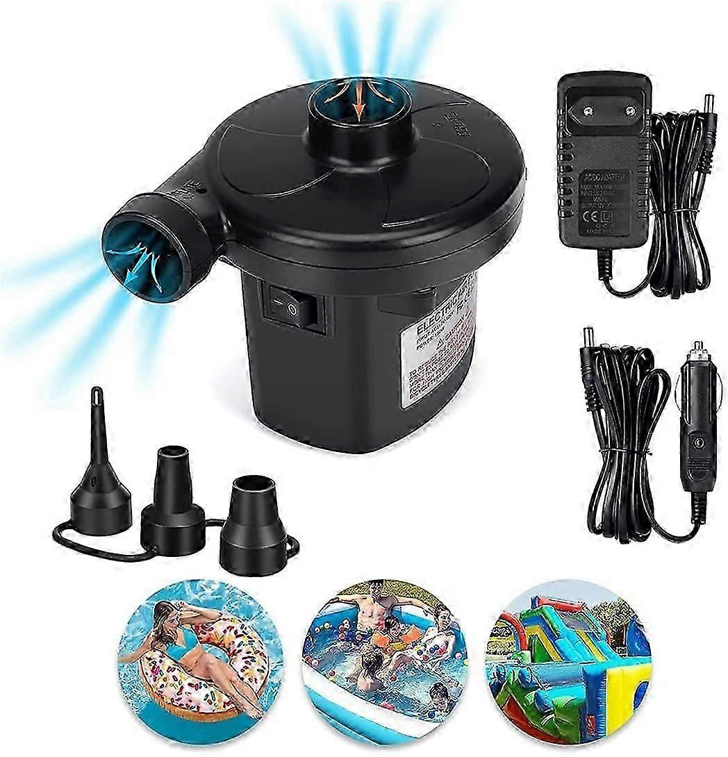 مضخة الهواء الكهربائية منفاخ الانكماش 2 في 1 ، منفاخ مع 3 فوهات ، مضخة مجداف AC 220V-240V / 12V بركة مجداف كهربائية ، مضخات مجداف مضخة سرير الهواء