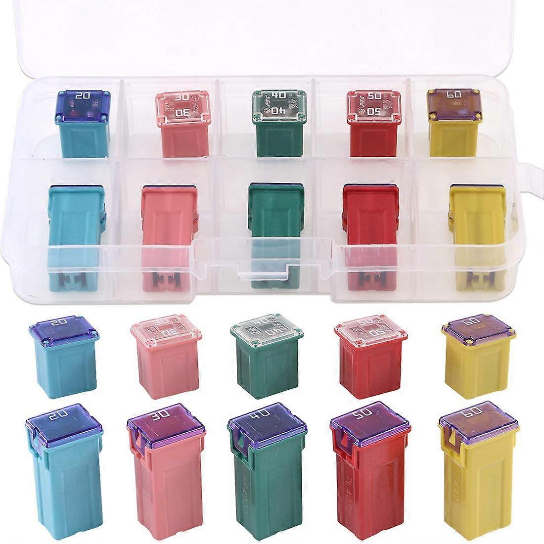 Automotive Low and Tall Profile BoxShaped Jcase Fuse 20A 30A 40A 50A 60A Fuses Assortment Kit Pack of 10
