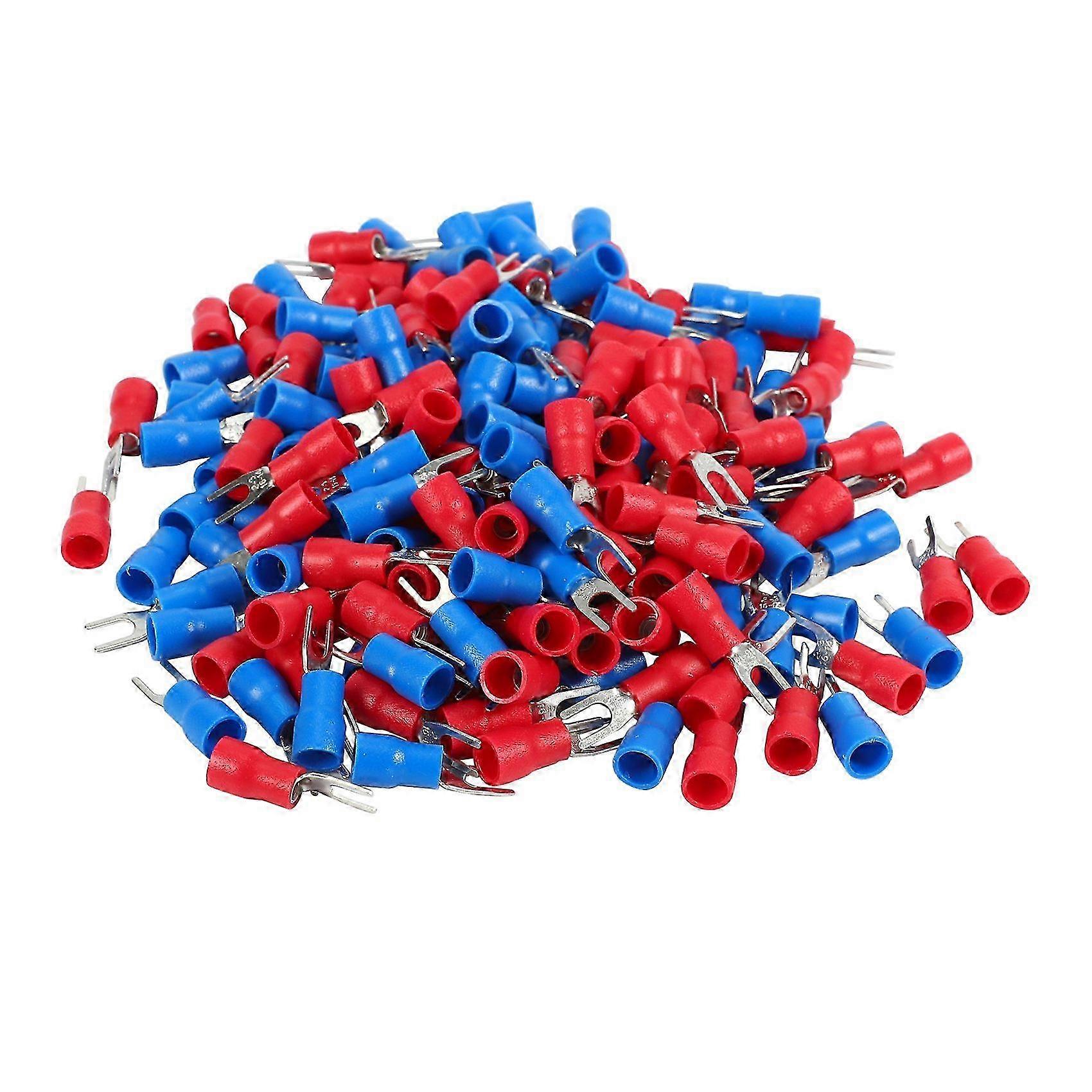 200 Pcs Red & Blue Insulated Fork Terminal Wire Connectors for 16-14 AWG #4