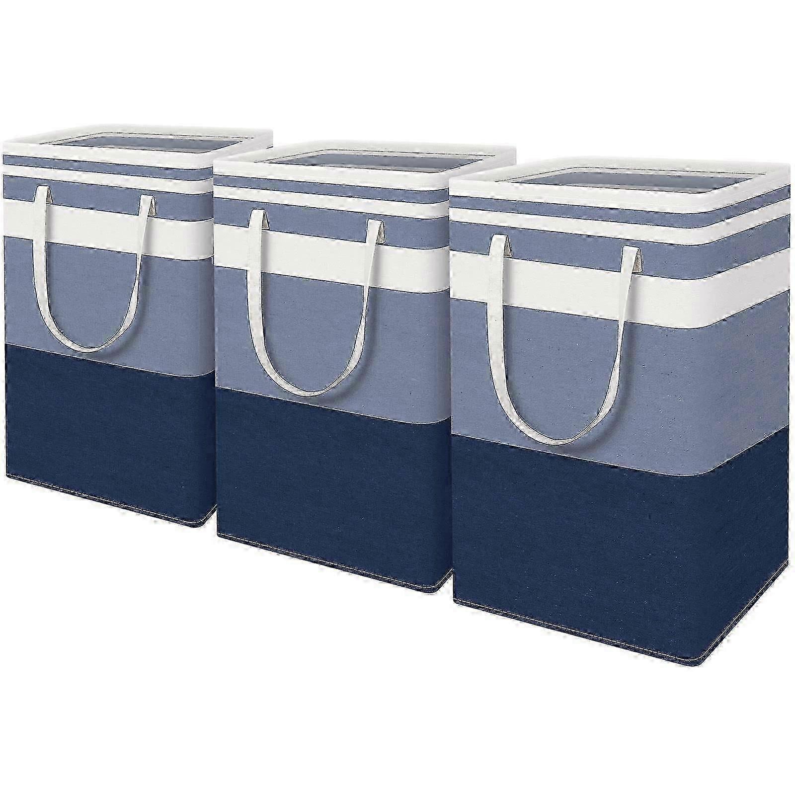 3 Pack Large Collapsible Laundry Basket for Dorm Room, 75L Freestanding Tall Storage Hamper with Handles