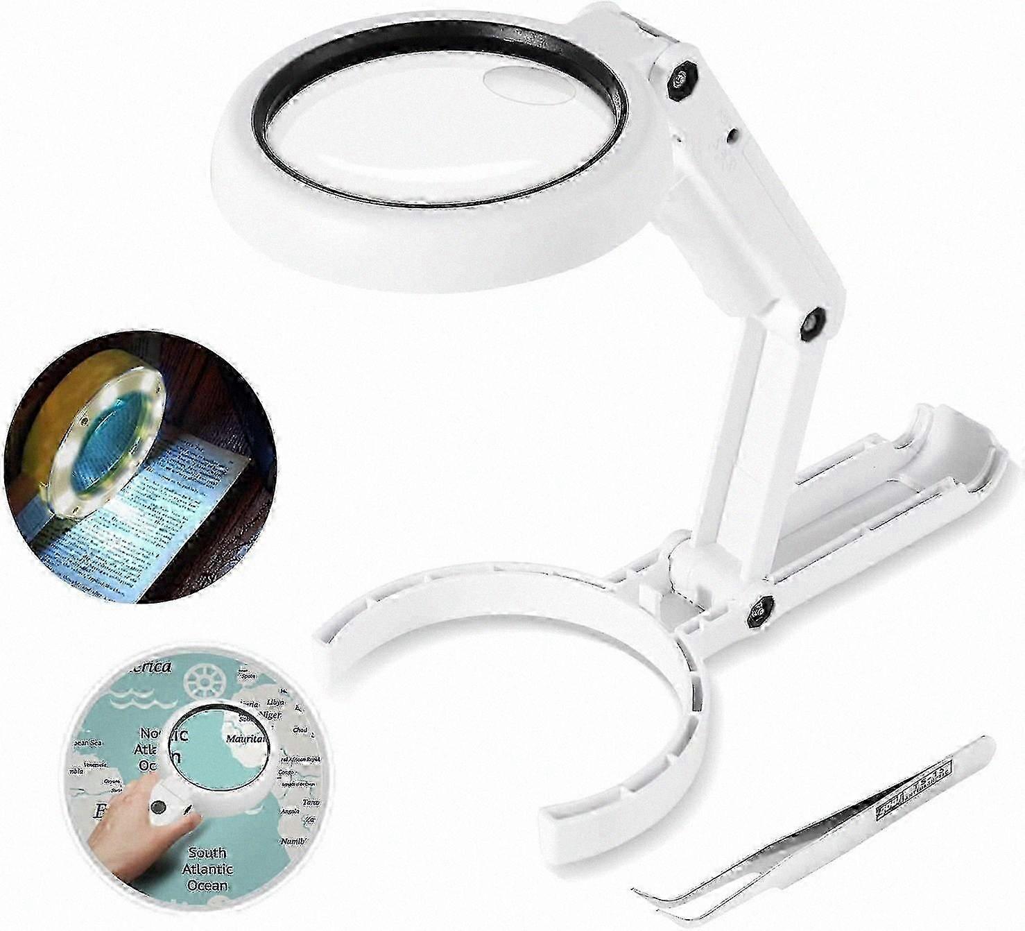 Adjustable Magnifier with Stand, 5X 11X Lens for Reading, Crafts, Jewelry Inspection, and Office Use