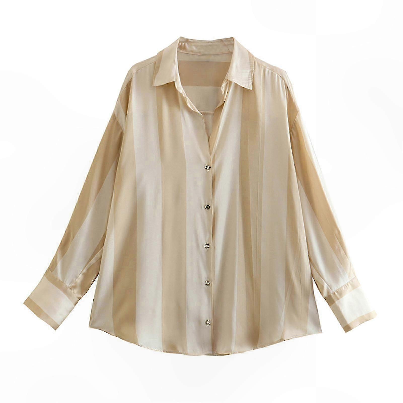 Women's Satin Blouse with Striped Detail and Single Breasted Style