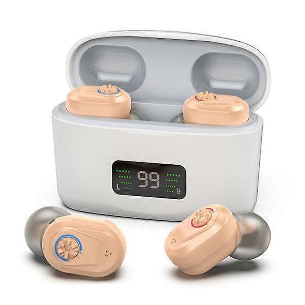 Rechargeable Noise Canceling Hearing Aid for Seniors with Digital Display Charging Case, Skin Color