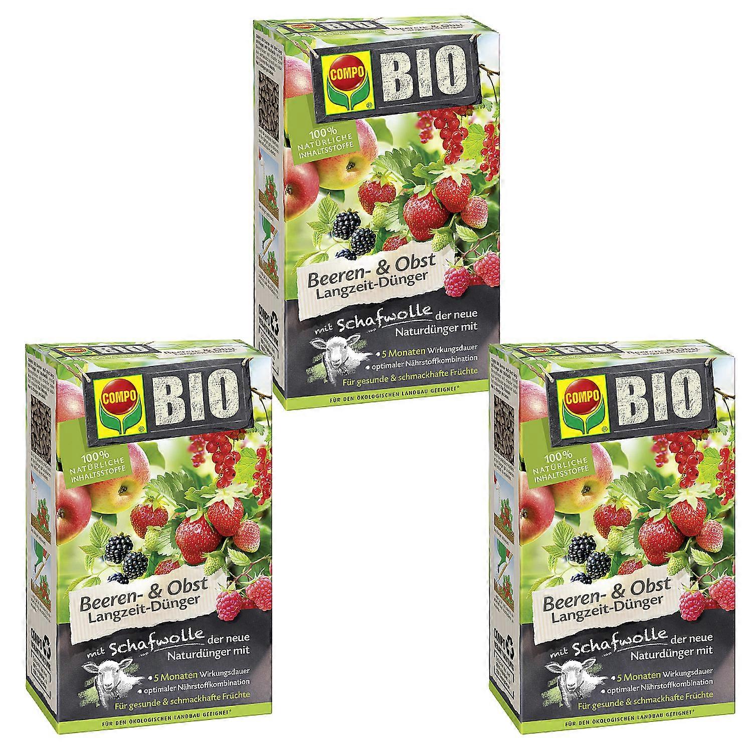 3 x COMPO BIO Soft Berry and Fruit Long-Term Fertiliser with Sheep's Wool, 750 g