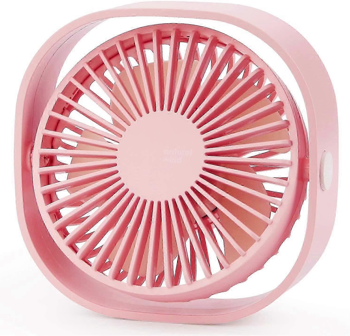 USB Table Fan Portable Mini Personal Desk Fan with 360 Rotation and Adjustable 3 Speed for Office, Travel--Pink