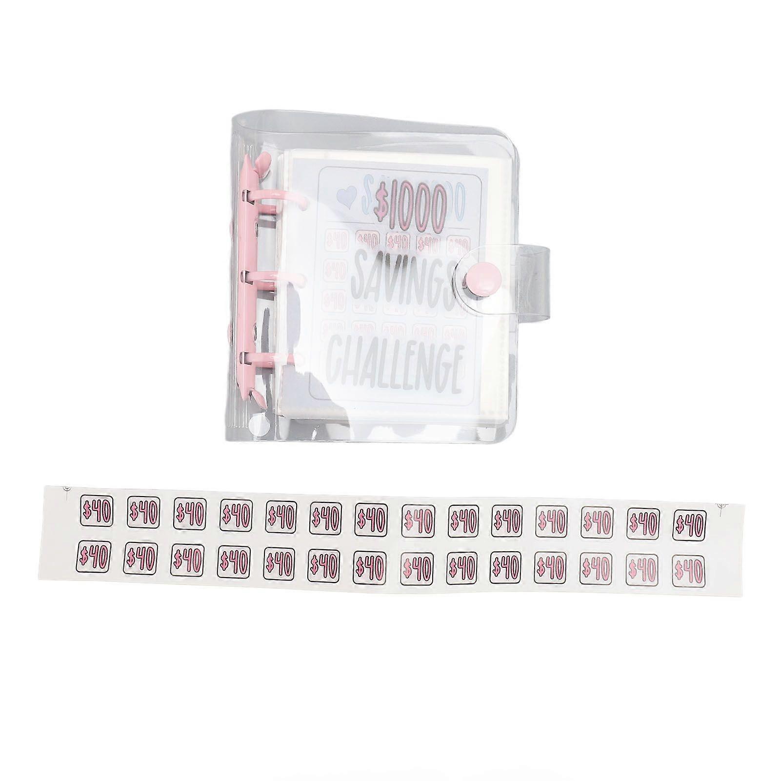 1000 Savings Challenge Binder Multipurpose PVC Reusable Mini Budget Binder with Sticker for Money Management Roseate