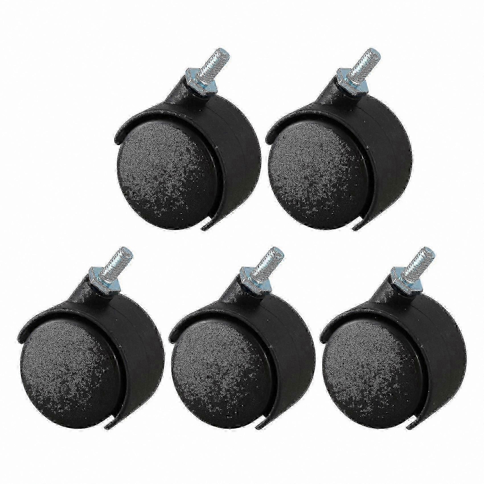 5-Pack 6mm Threaded Stem Dual Wheel Swivel Caster Black 40mm Rotatable Casters for DIY Projects