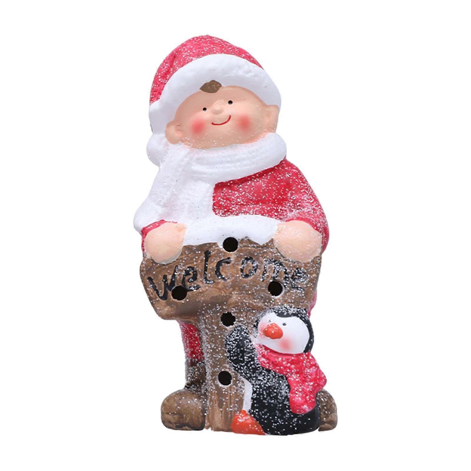 Ceramic Christmas Figurine with LED for Fireplace Festival Table Centerpiece