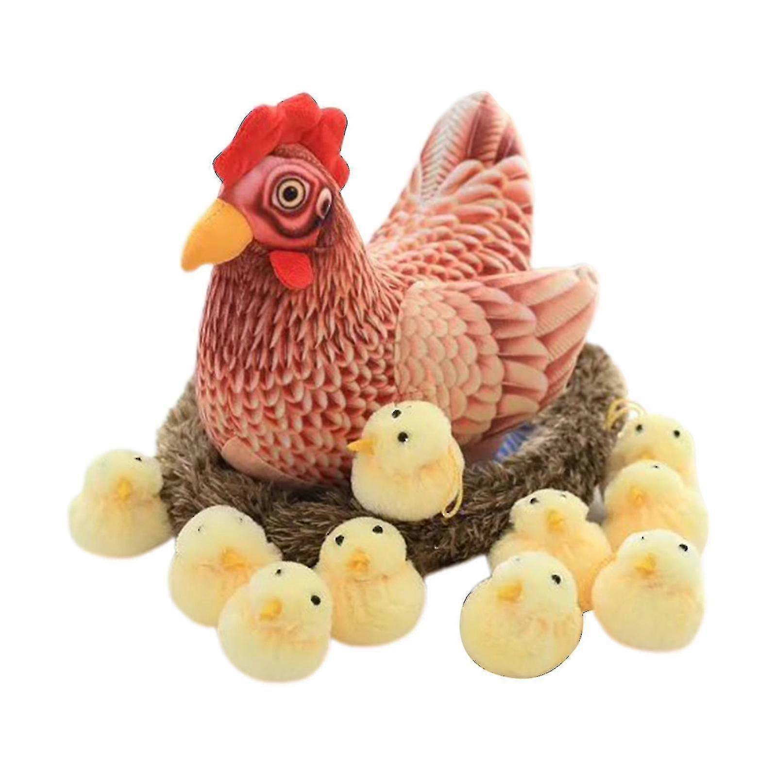 Plush farm chicken toy set, including hen, chicks and chicken coop, multiple colors available with sound effects
