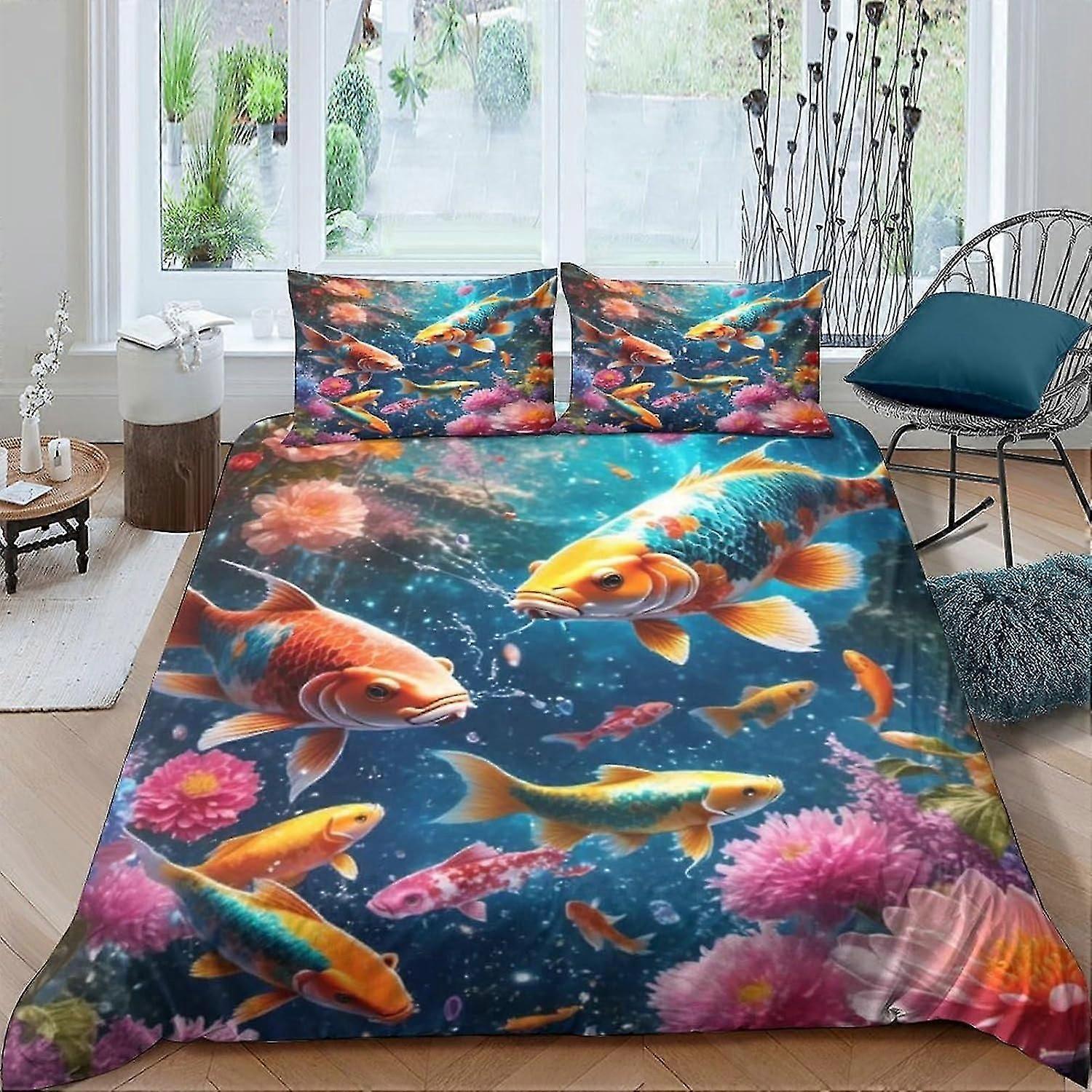 ZELLART Goldfish 3D Printed Duvet Cover Set Brushed Microfibre Soft Quilt Covers Easy Care Hotel Quality Bedding Sets with Pillowcase 3 Piece Set Doub