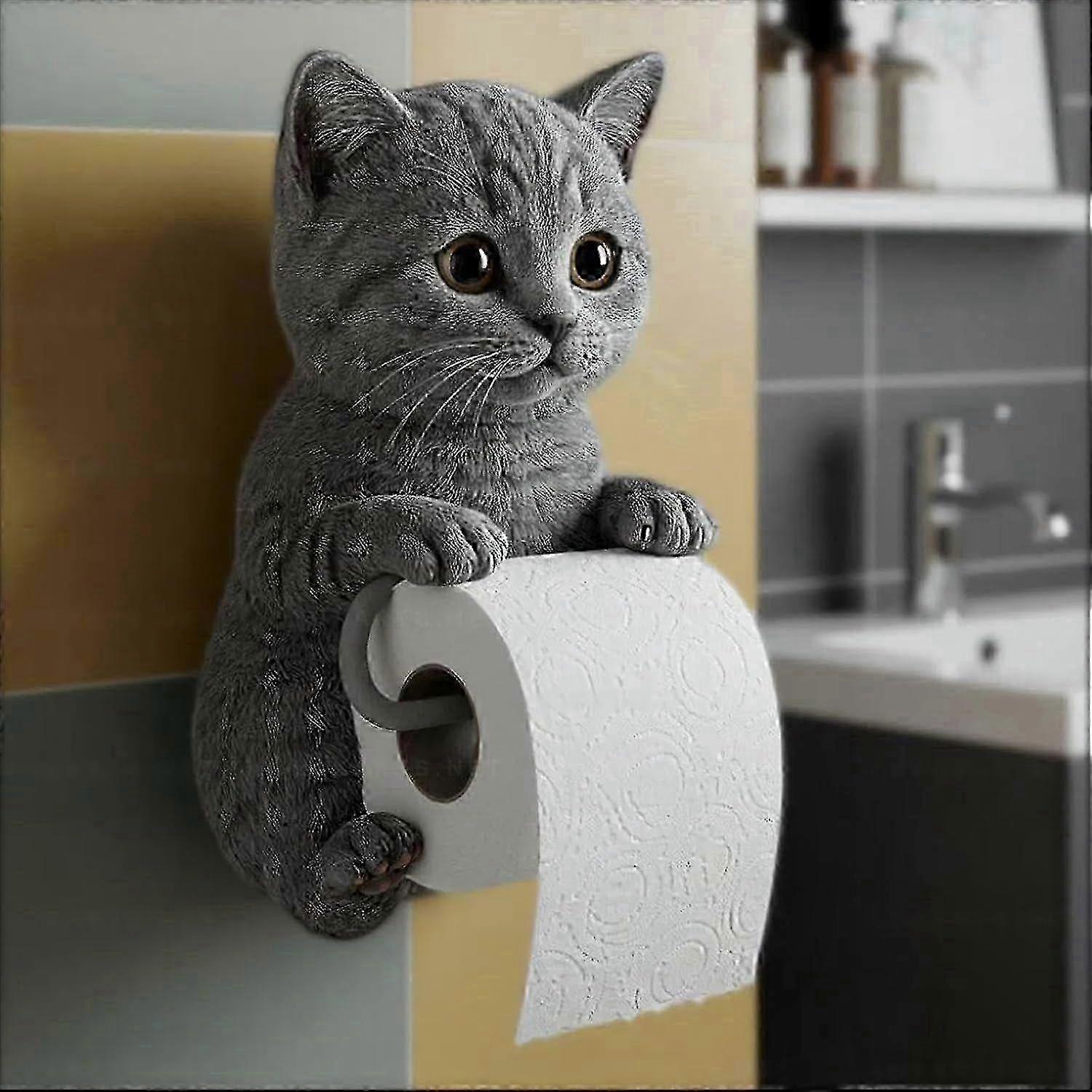 3D Cat-Shaped Paper Towel Holder, Wall-Mounted Decorative Accessory for Bathroom or Kitchen, Fun and Functional Storage Solution