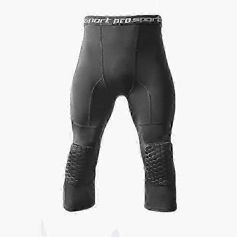 男性用膝パッド付きバスケットボールレギンス3/4コンプレッションズボンスポーツプロフェッショナル膝パッド衝突防止、ハッピーH