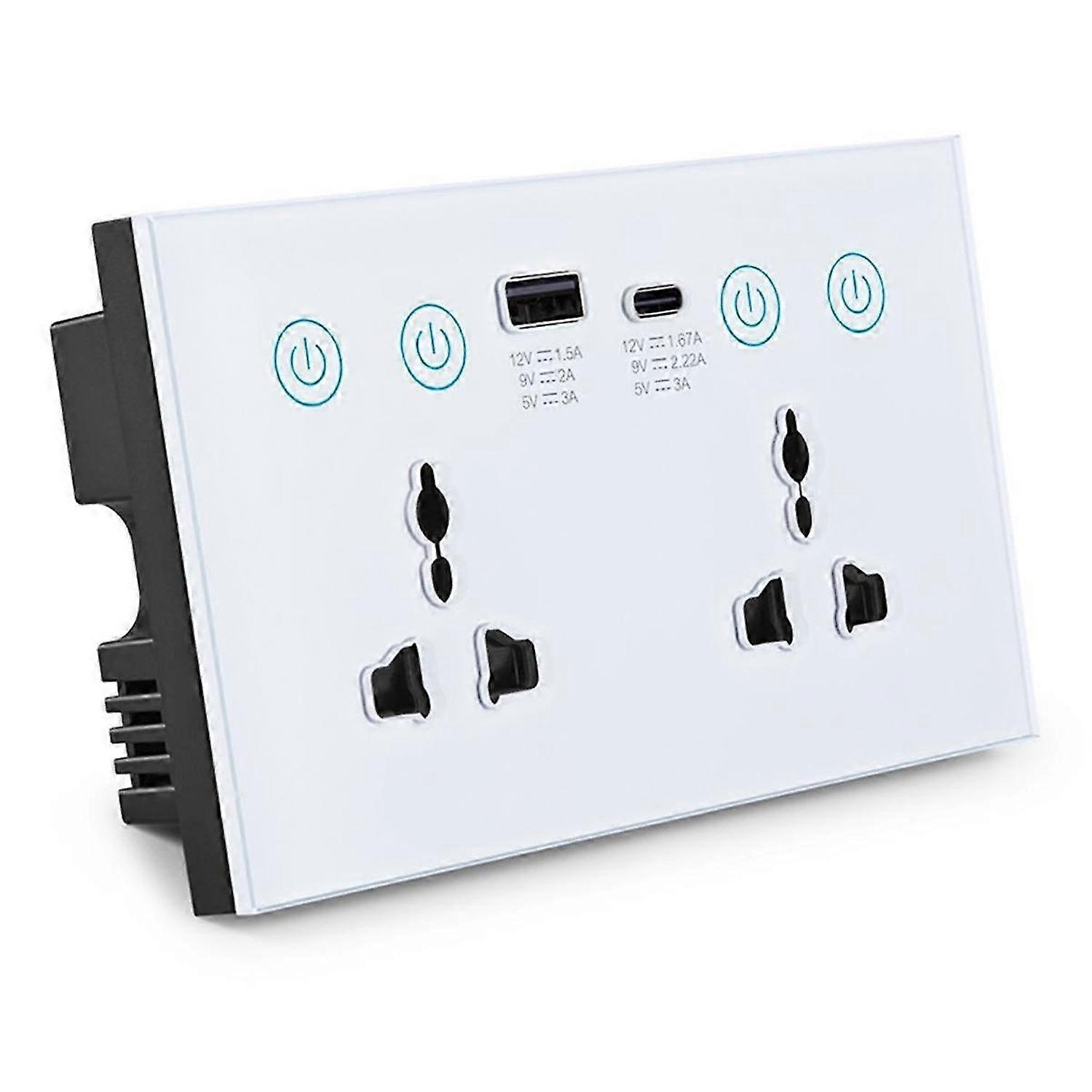 EU UK US Universal Plug Tuya WiFi White Smart Socket Switch with USB and Type-C Port Outlet Smart Life