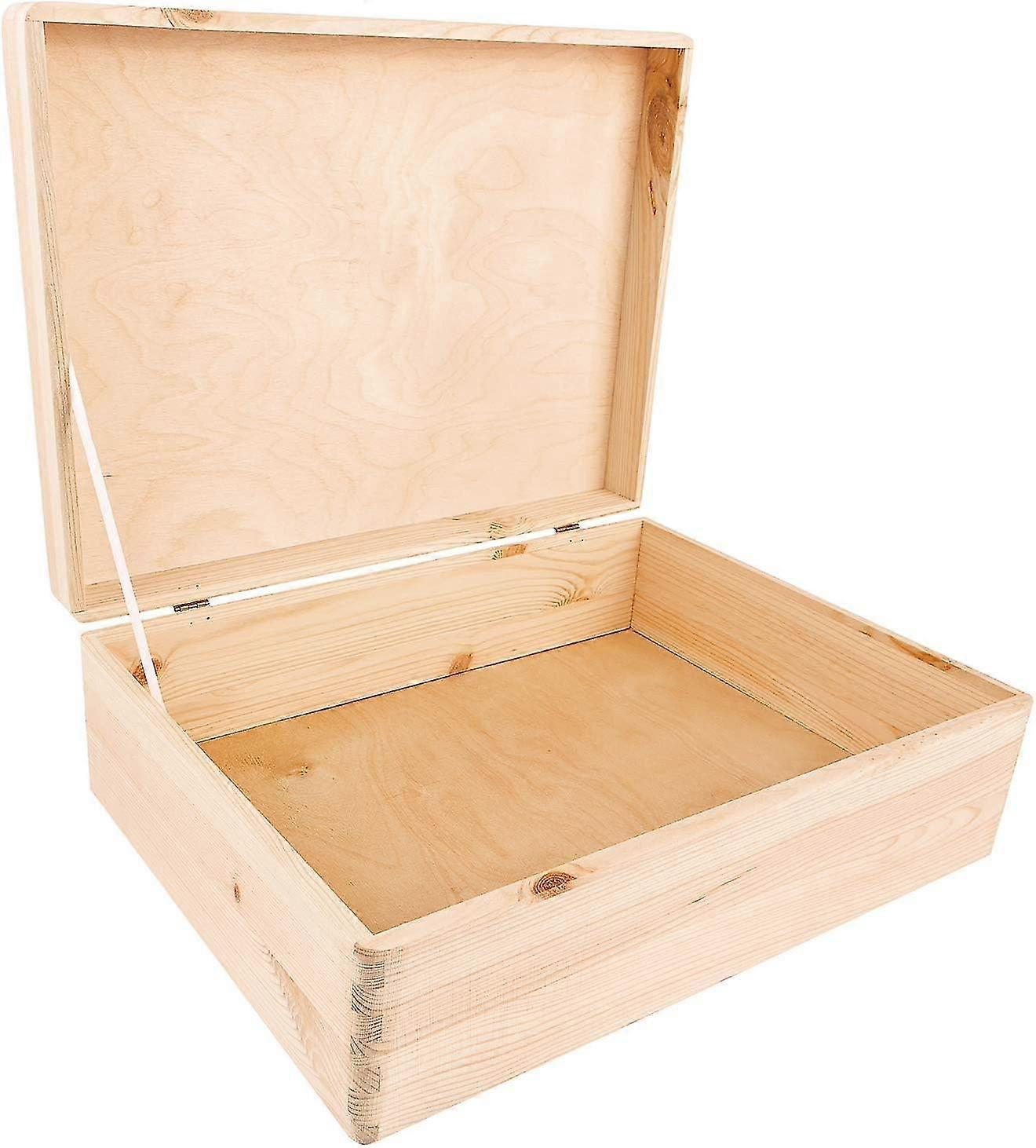 2025 Wooden Storage Box to Decorate |40 x 30 x 14 cm (+/- 1 cm) |with Lid |Natural Unpainted |Box Crate Trunk Tool Chest |RAW AND UNSANDED