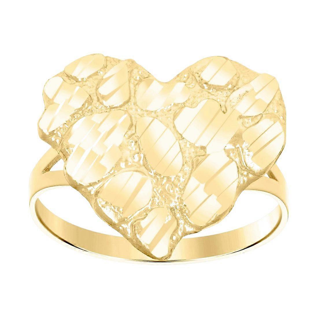 10K イエローゴールド レディース ナゲット ラブ ハート リング 16.6x18.1mm ワイド ステートメント レディース リング - 2.8 グラム