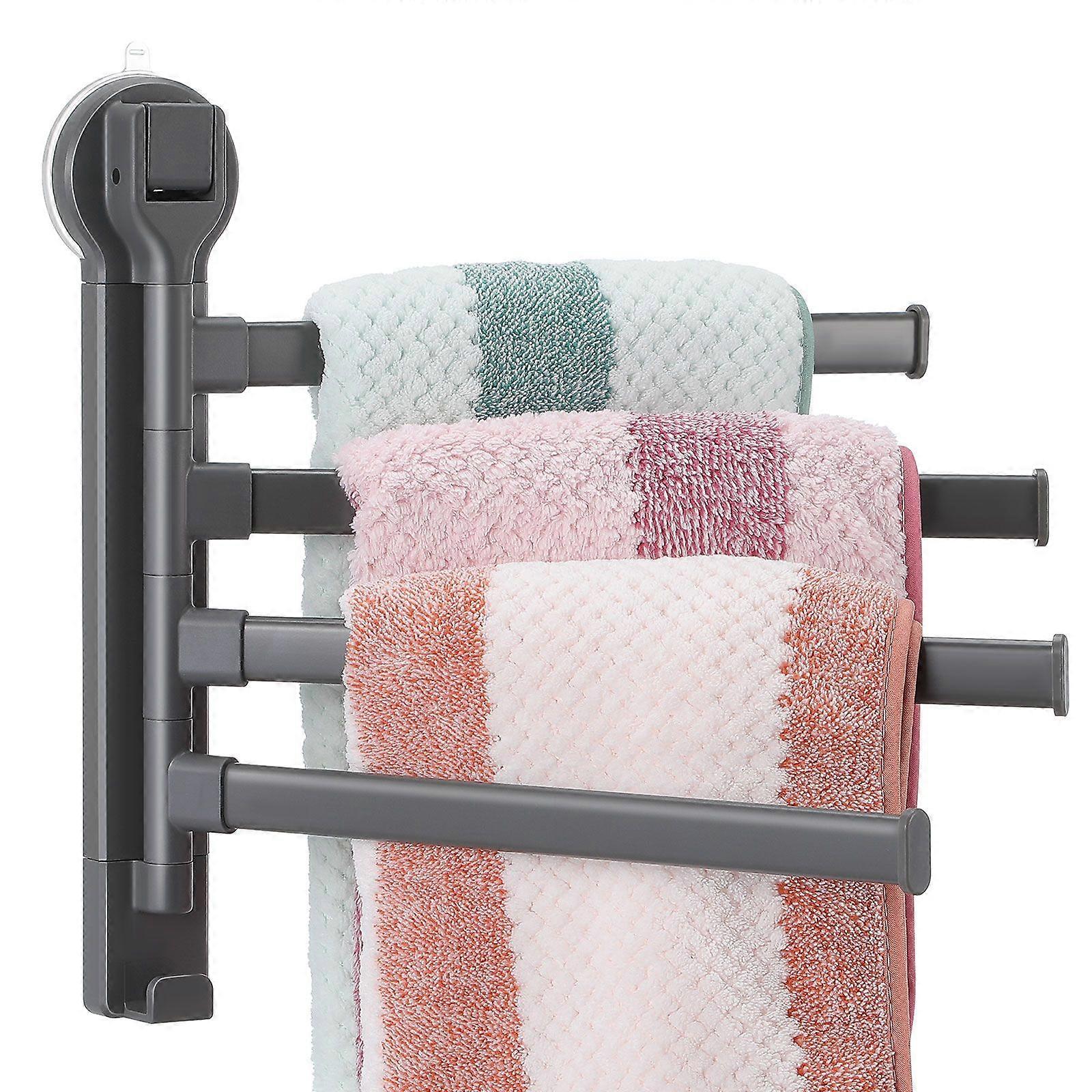 Suction Cup Towel Rack: No-Drill Suction Cup Rotating Towel Rack For Bathroom Wall - Adjustable 4-Bar Towelholder For Smooth Surfaces