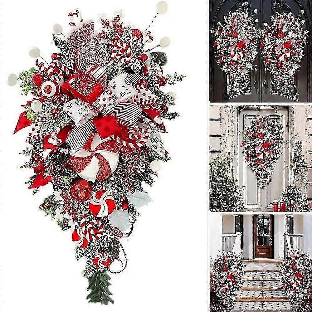 Christmas Candy Cane Wreath Door Hanging Garland Xmas Party Decoration Home Ornament Gift
