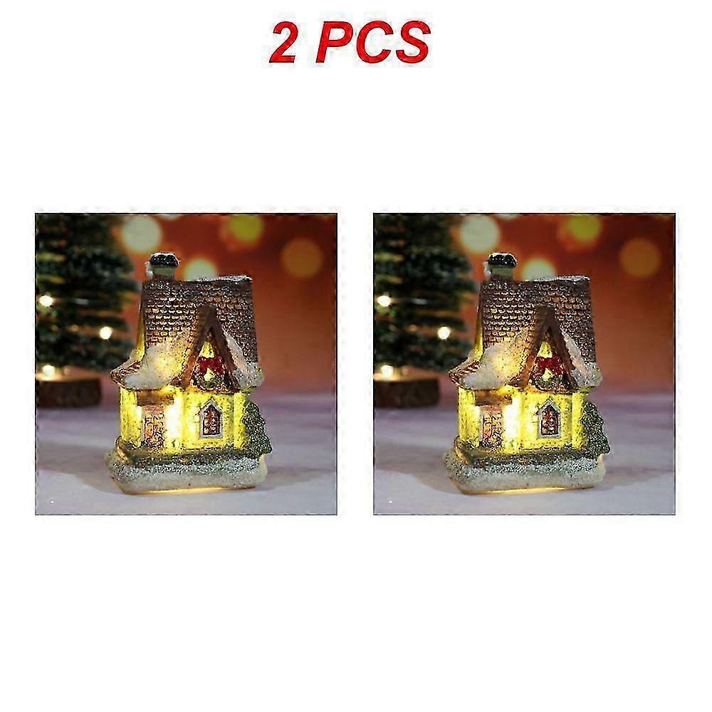 1~8PCS Christmas Led Light House Christmas Tree Ornaments LED Resin Small Village House Xmas Glow Decor