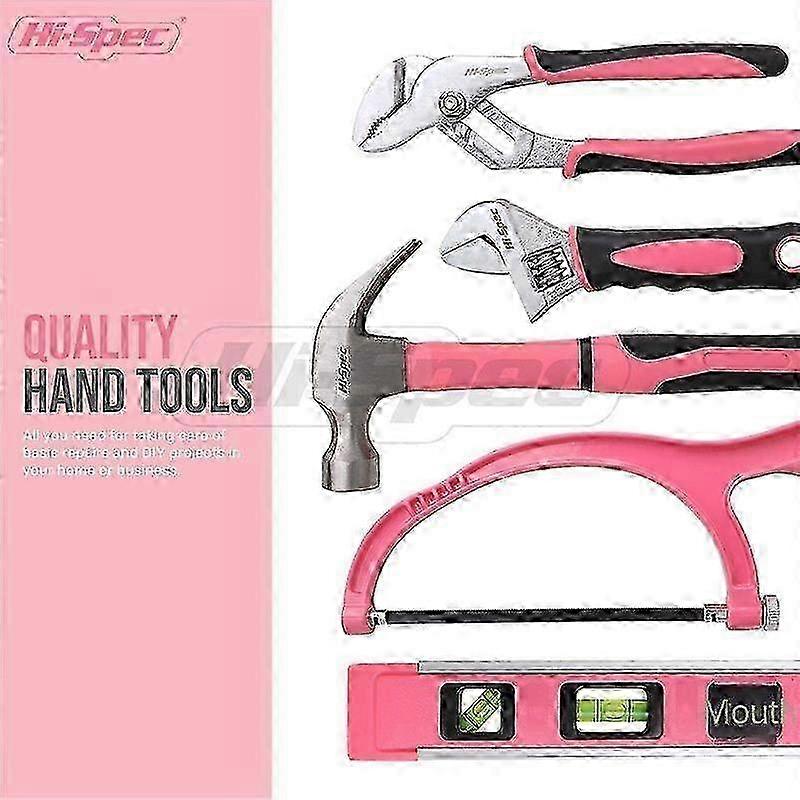 32-Piece Home Tool Set Pink Family Toolbox with Hammer and Wrench Hardware Tools