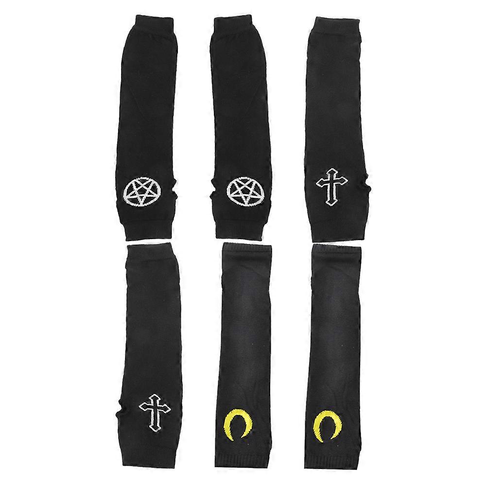 Arm Warmers Knitted Gloves for Protection 6Pairs Half Finger Black Design