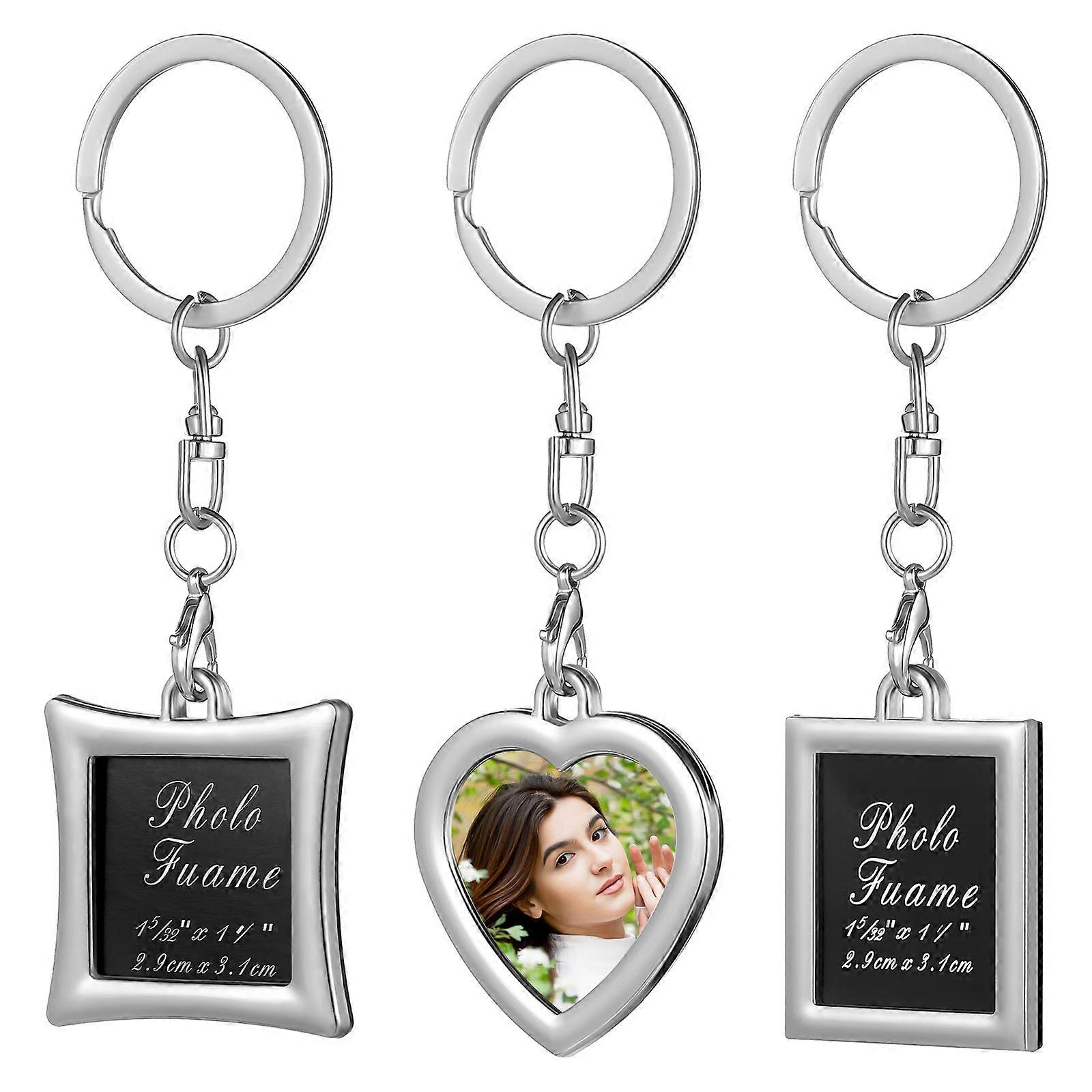 Memorial Key Chains with Picture Zinc Alloy Couple Keychains 3Pcs