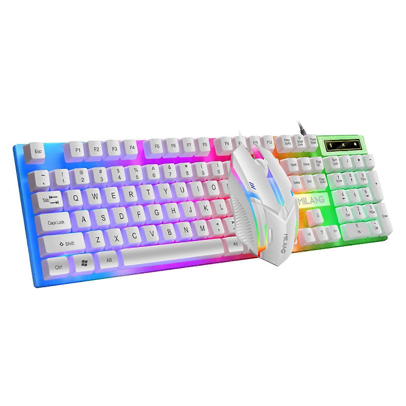 104-Key Mechanical Feel Desktop Keyboard & Mouse 2 in 1 Set - Tangerine Switches, Compatible with PS5, Light Gaming Keyboard for Playstation 5