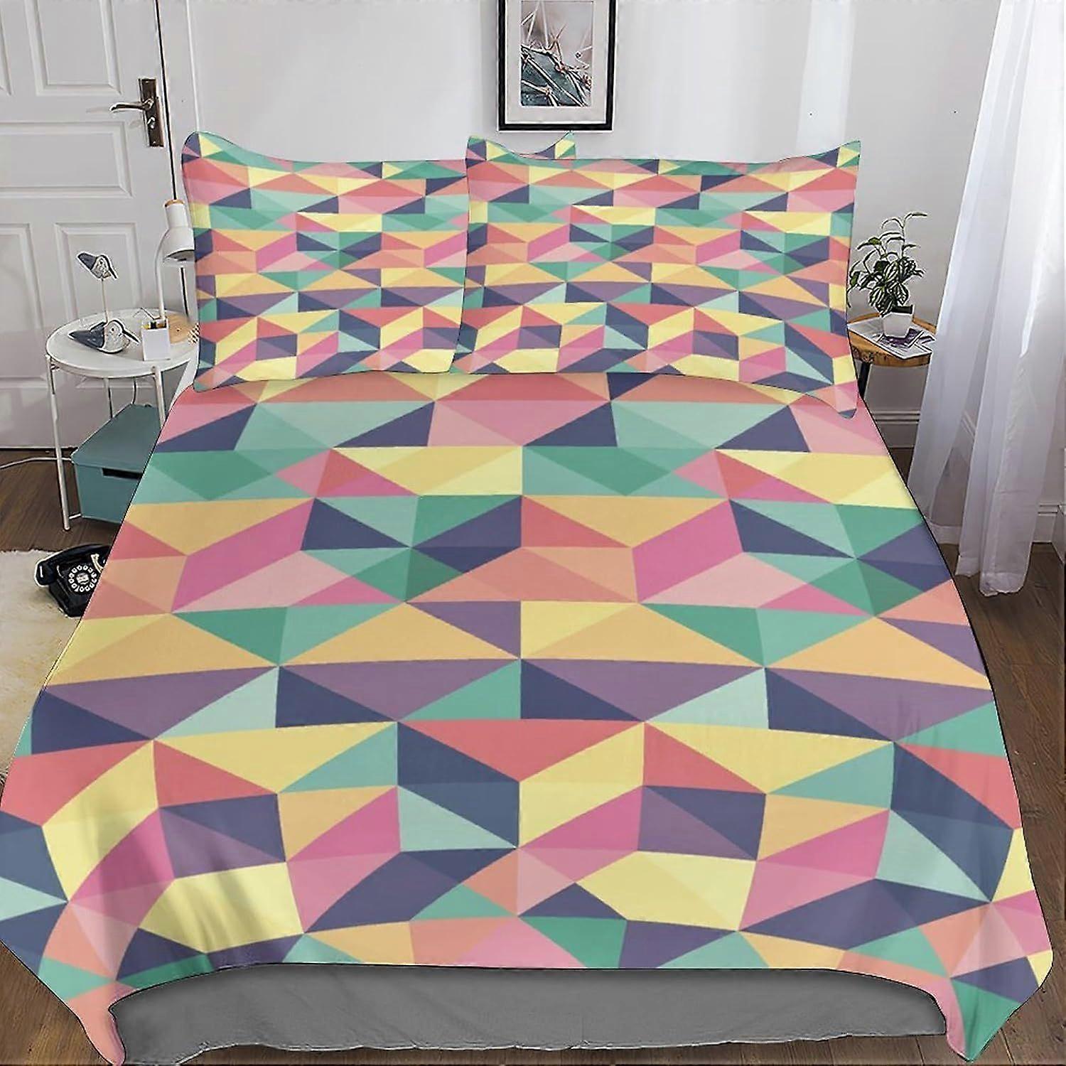 a43 3D English Geometric Patterns Effect for Childrens And Adults Printed Duvet Cover Set with Pillow Cases Quilt Bedding Set (3d Abstract Art) j43