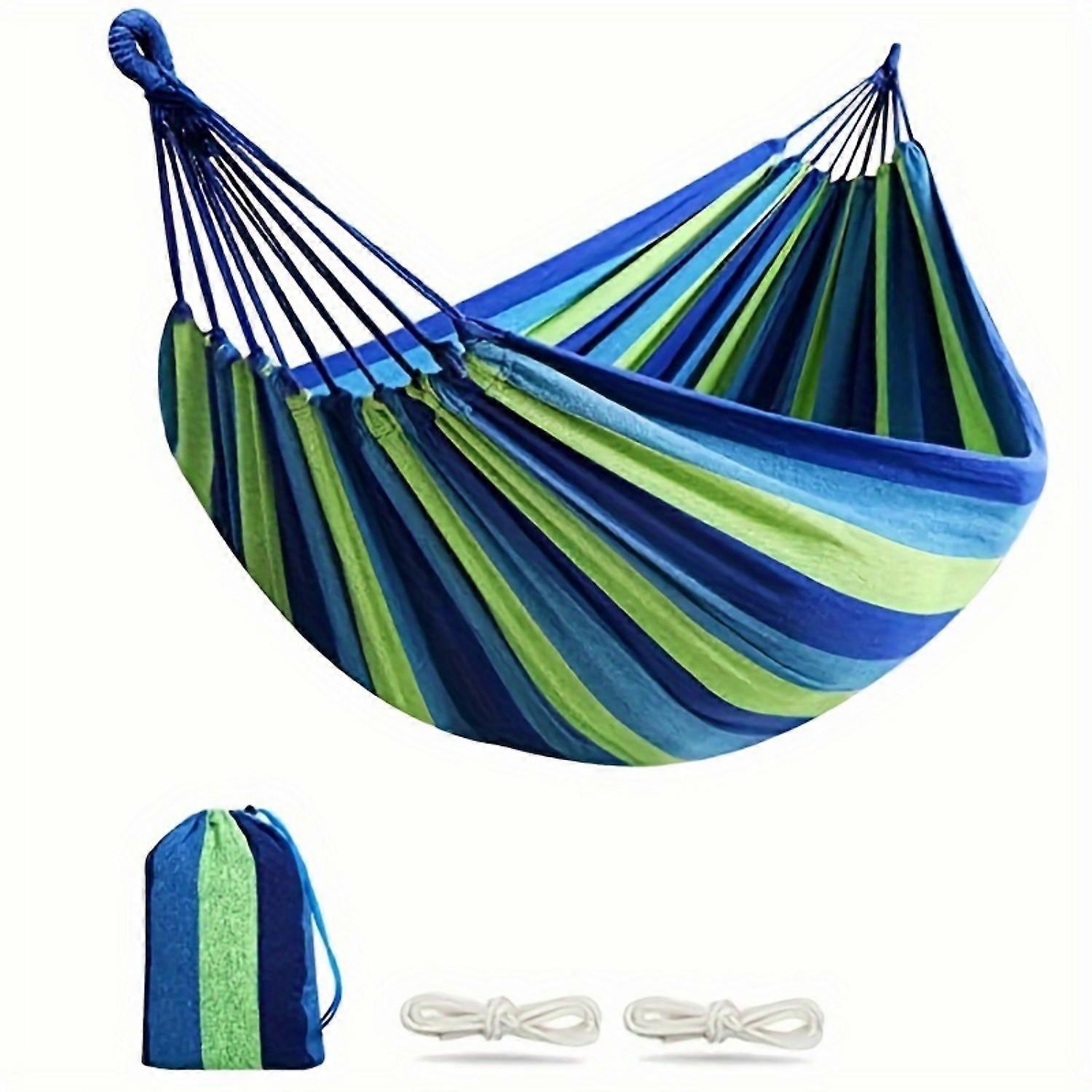Durable Portable Outdoor Hammock with Striped Design - Easy Setup, 100% Duck Filling - Perfect for Camping & Garden Relaxation