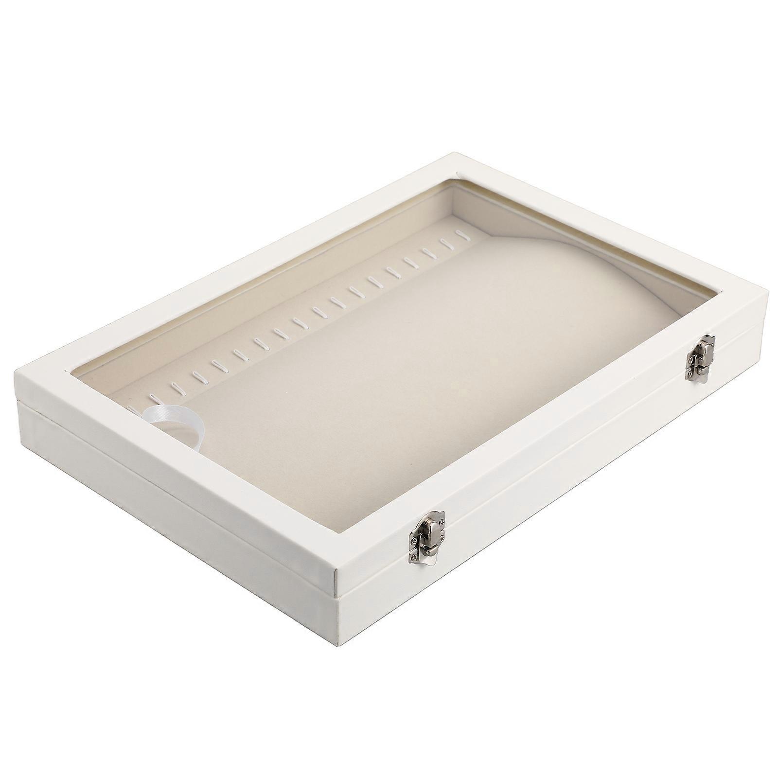 White Wood Necklace Storage Box for Jewelry 2Pcs Lockable Display Case