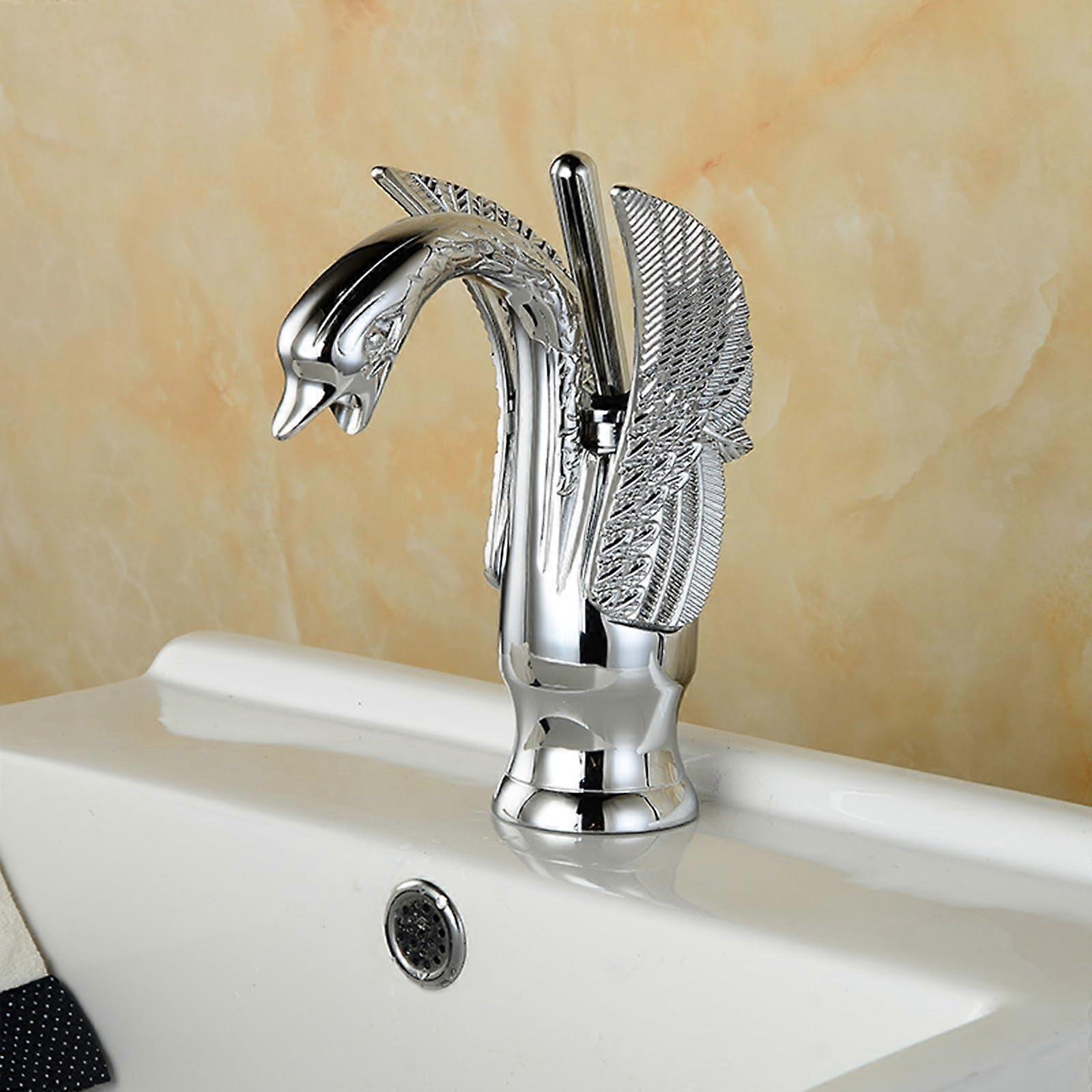 Retro Bathroom Tap Single Handle Vintage Deck Mounted Basin Mixer Tap Brass Short Plating