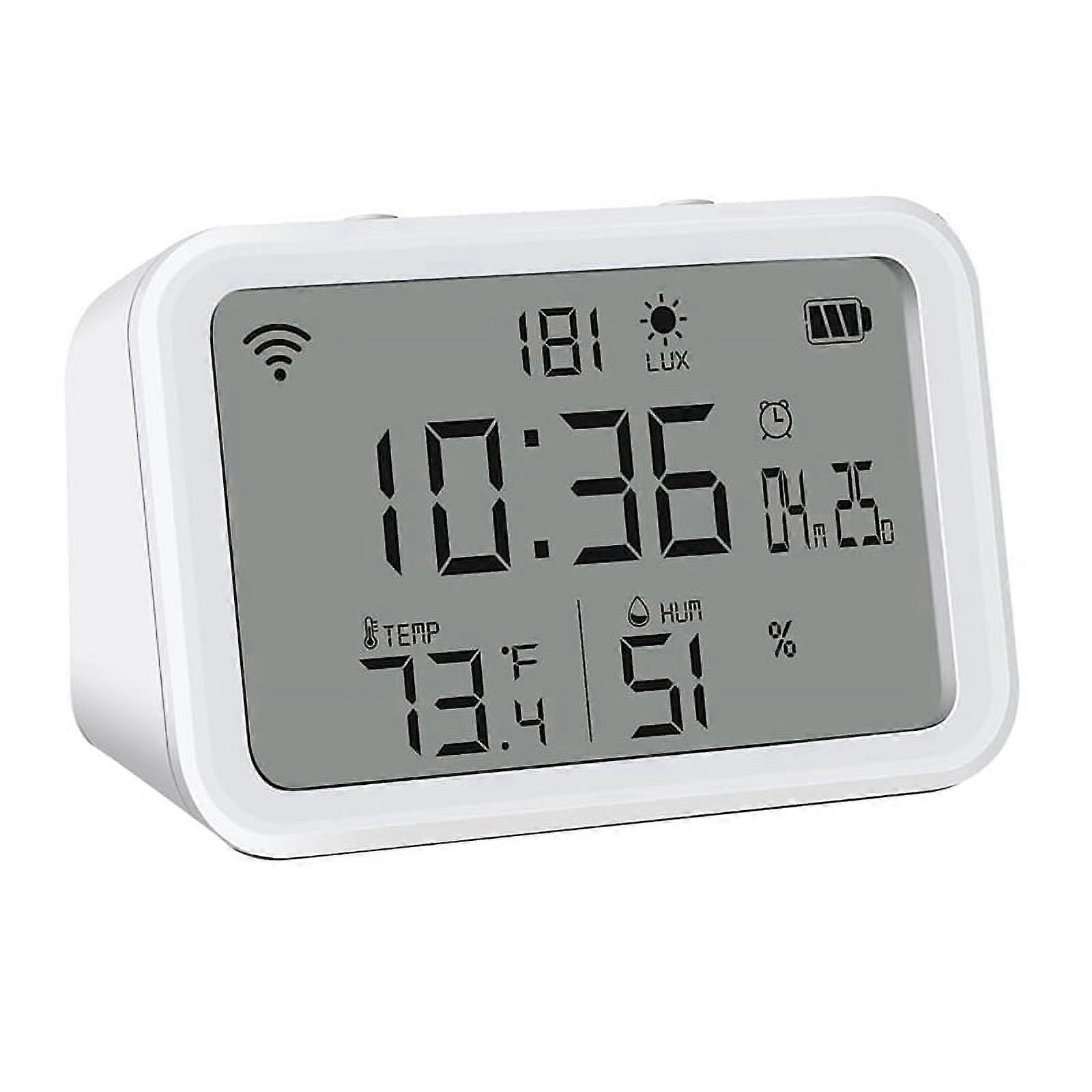 WiFi Thermometer Hygrometer with Luminous Intensity Detection WiFi Temperature Humidity Monitor with Alarm Clock