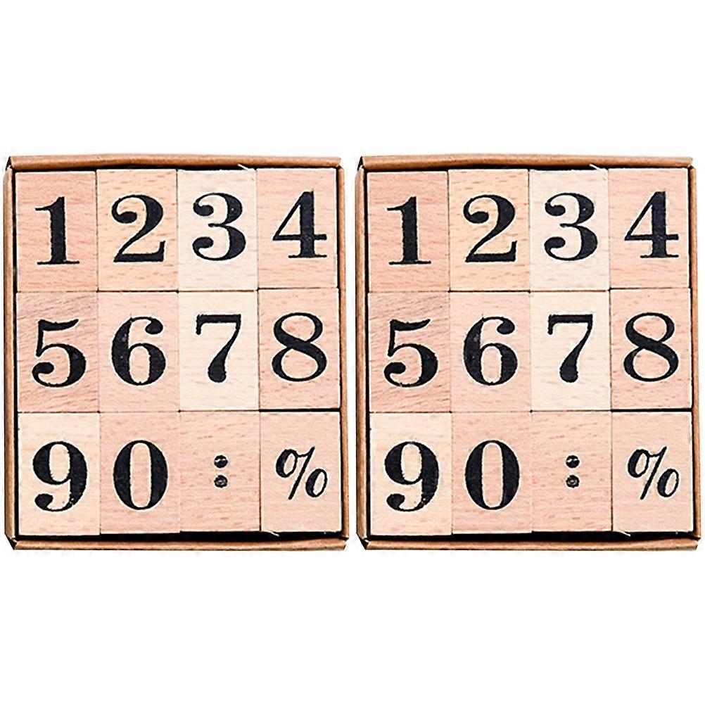 Wooden Number Stamps Household Rubber Stamps for DIY Use 4Sets