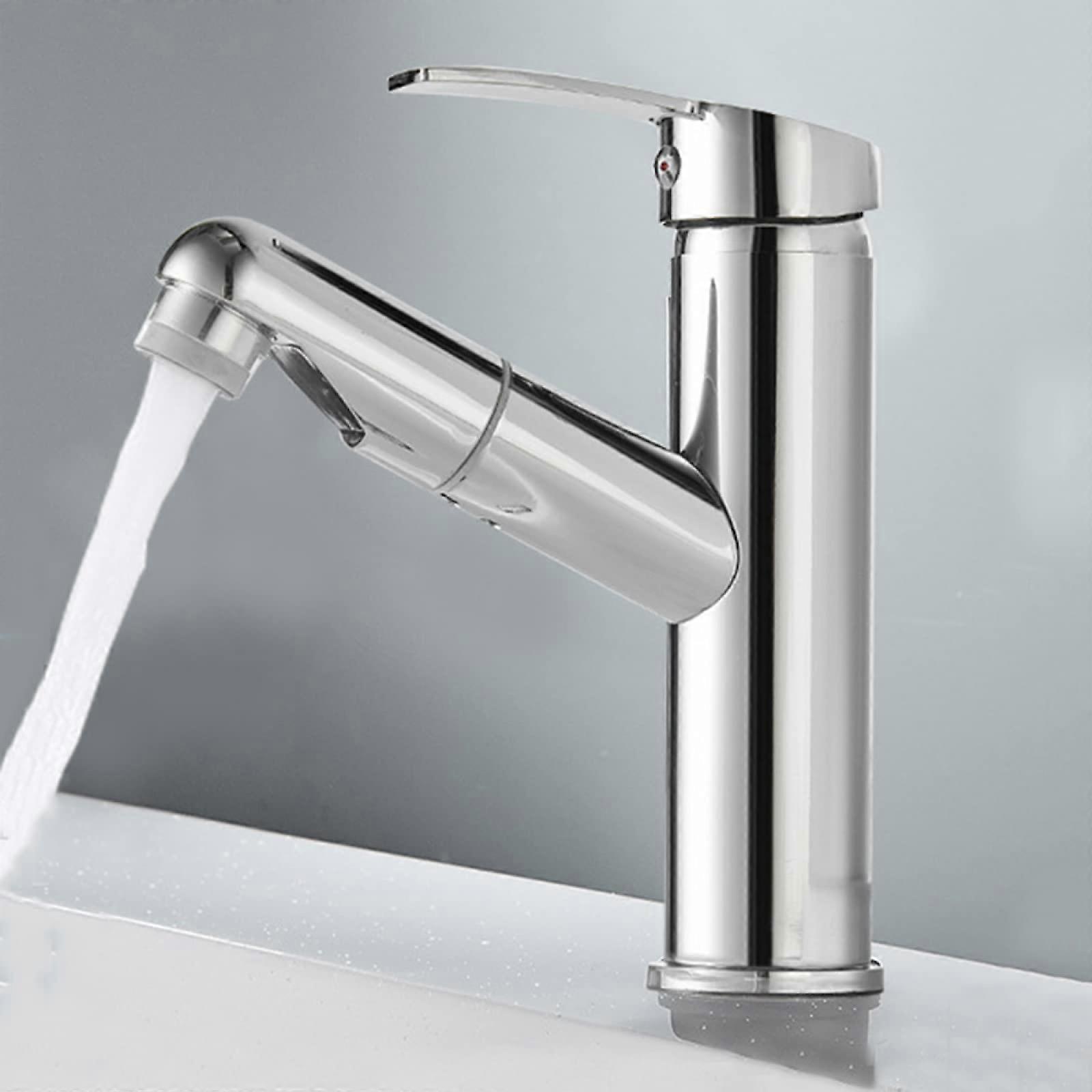 Bathroom Sink Faucet With PullOut Sprayer, Hot Cold, Brass Mixer, SingleHandle Basin Mixer, Chrome Commemoration Day
