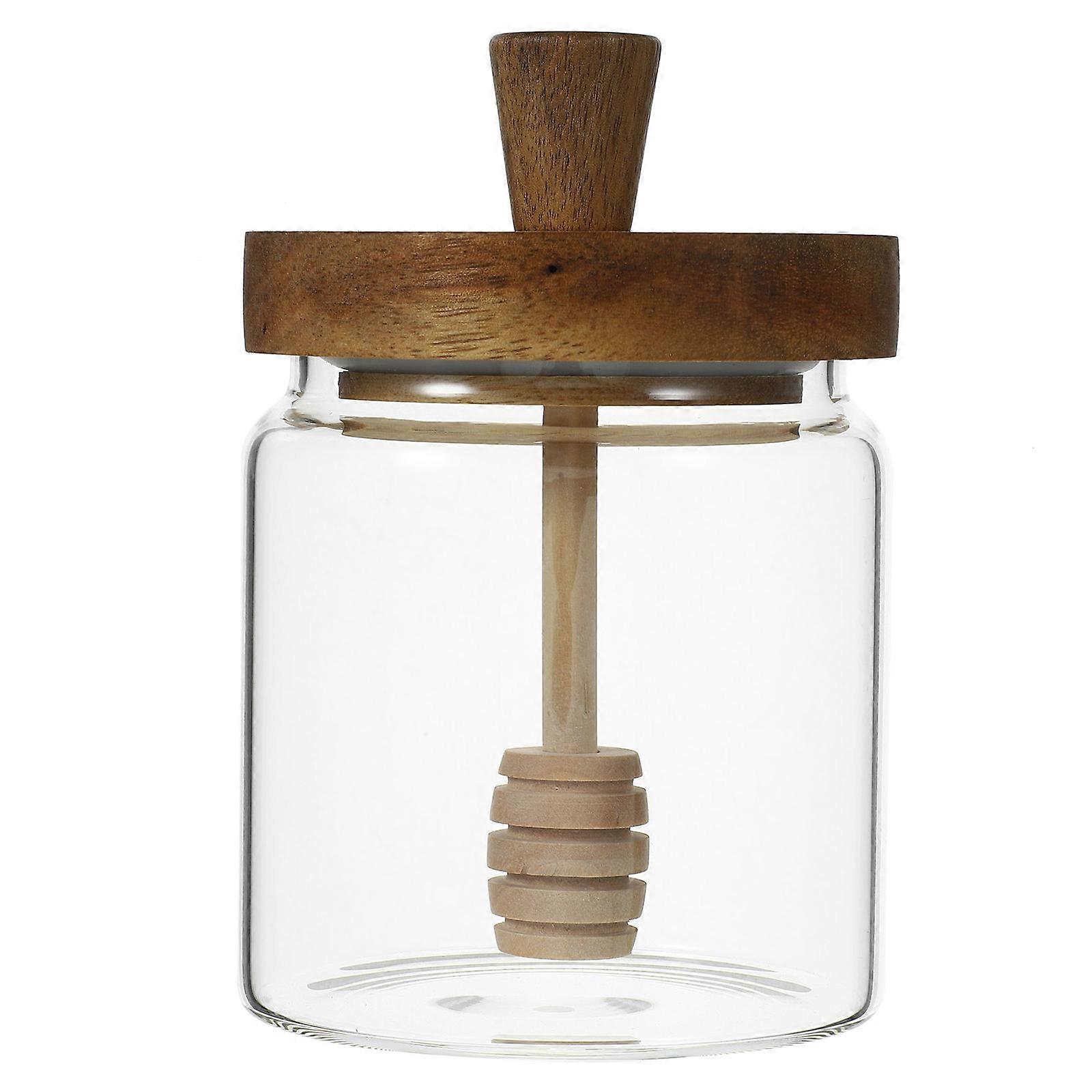Honey Jar Container With Wooden Lid For Home Use Ideal For Kitchen 2Pcs Alcohol Free Food Storage Transparent Design