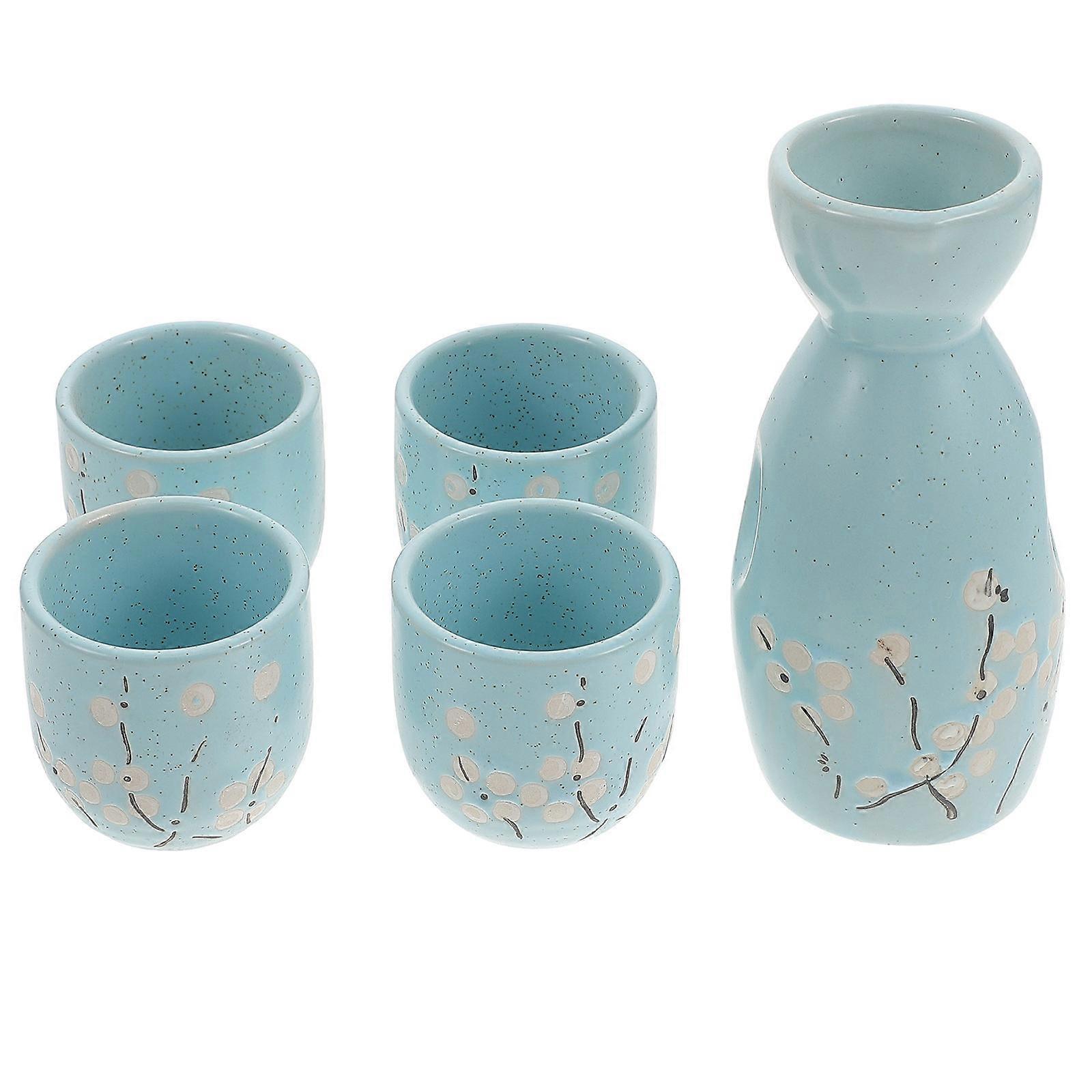 Ceramic Wine Pot Sake Kettle Set For Home Use And Restaurant In Green Color With Traditional Japanese Design For Storage 1 Set