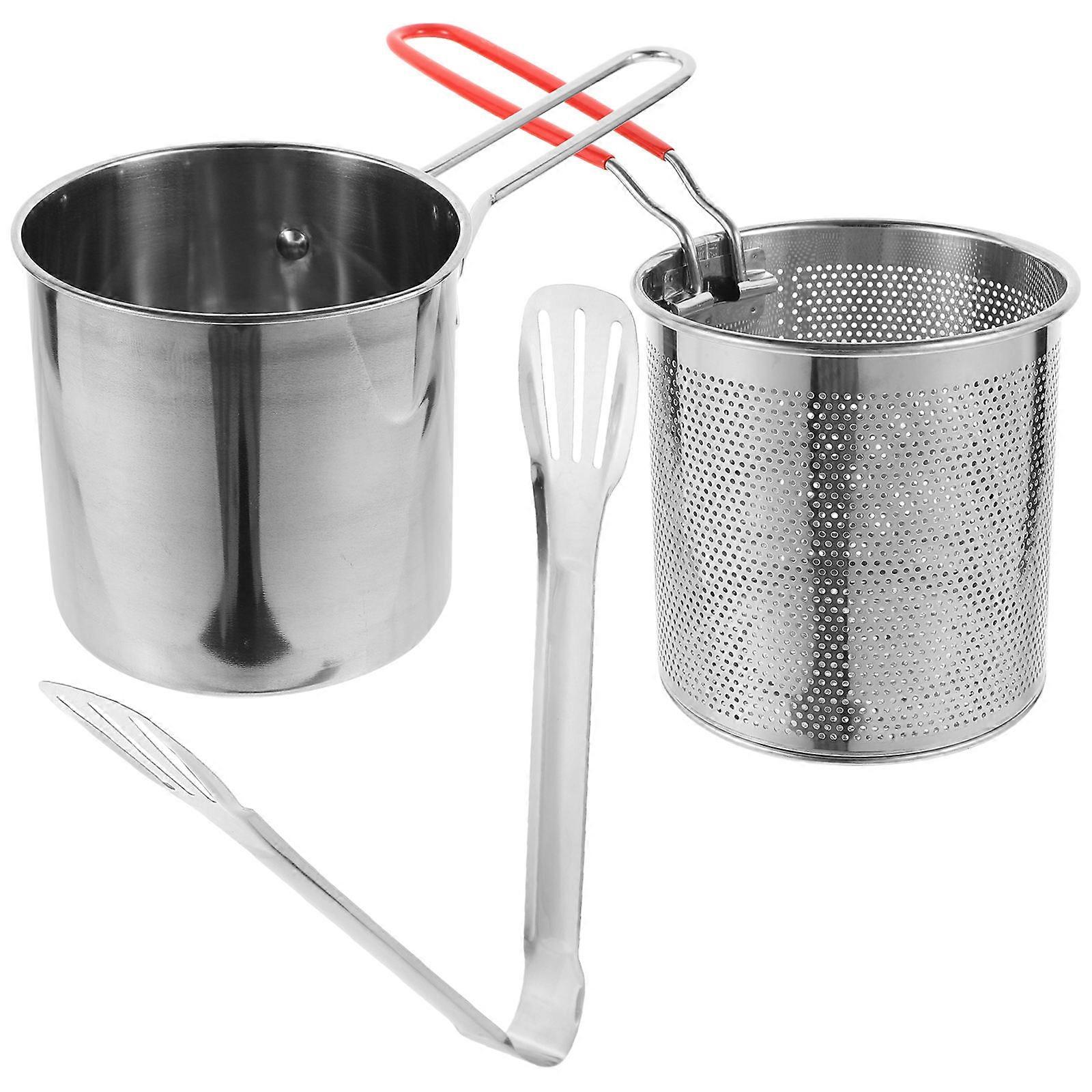 3 Sets Deep Frying Pot With Fry Basket Stainless Steel Fryer Kit Suitable For Induction Cooker Ergonomic Handle 25.00X13.00X12.00Cm