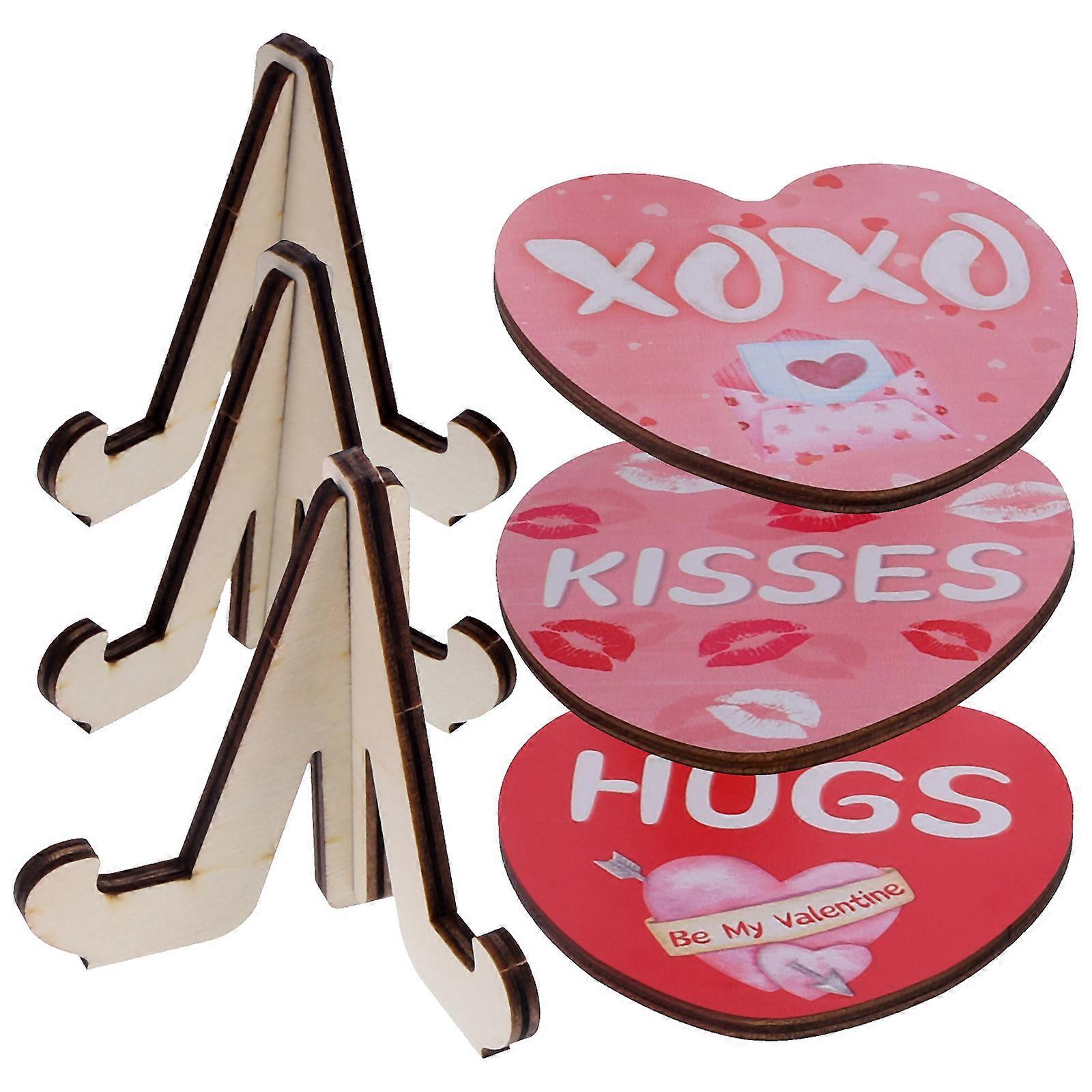 Valentines Day Table Centerpiece Wood Hearts for Home Use 6Pcs