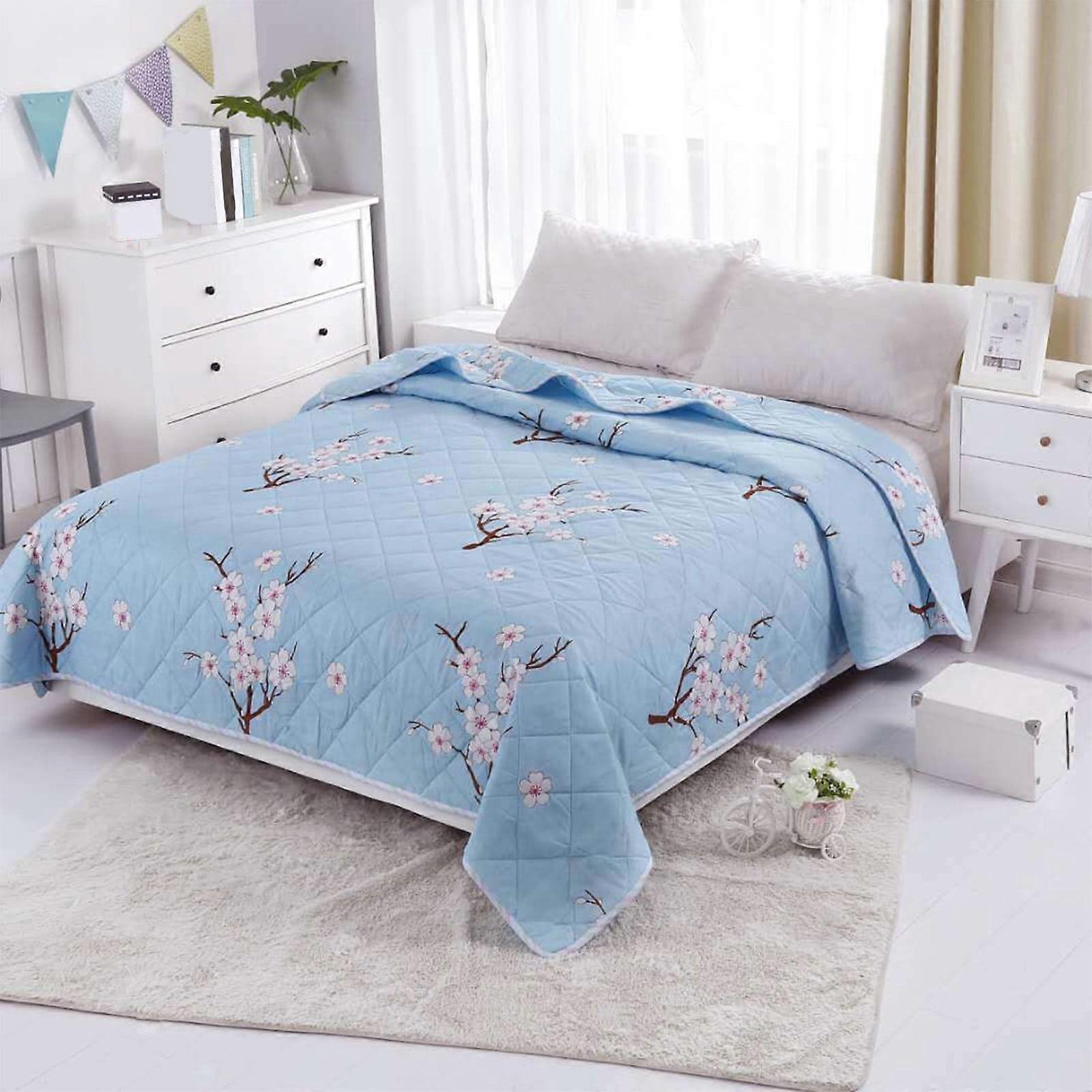 JingChun Summer Quilt Queen Size, Botanical Floral Printed Summer Bedding, Soft Microfiber Lightweight Bedspread/Coverlet for All Season