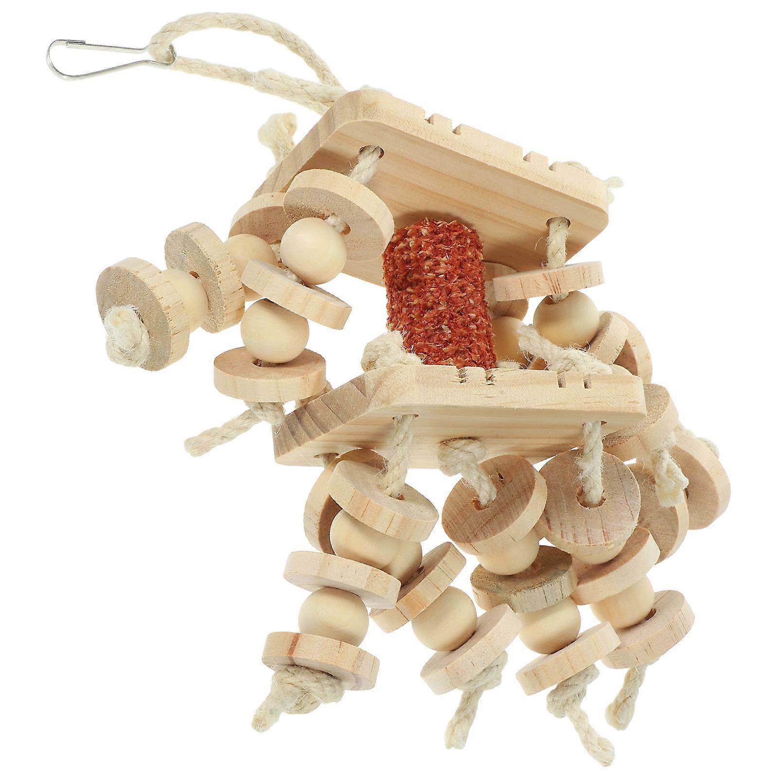 Bird Chew Toy Wooden Parrot Hanging Toy for 3Pcs Foraging Use