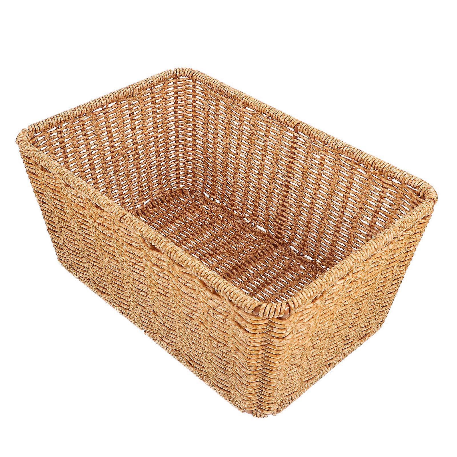 Rectangular Woven Basket For Snack Storage Kitchen Use Versatile Design Light Brown 2Pcs