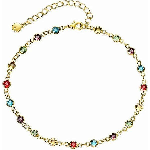 Adjustable gold-plated anklet with bohemian square zirconia, ideal for beach holidays.