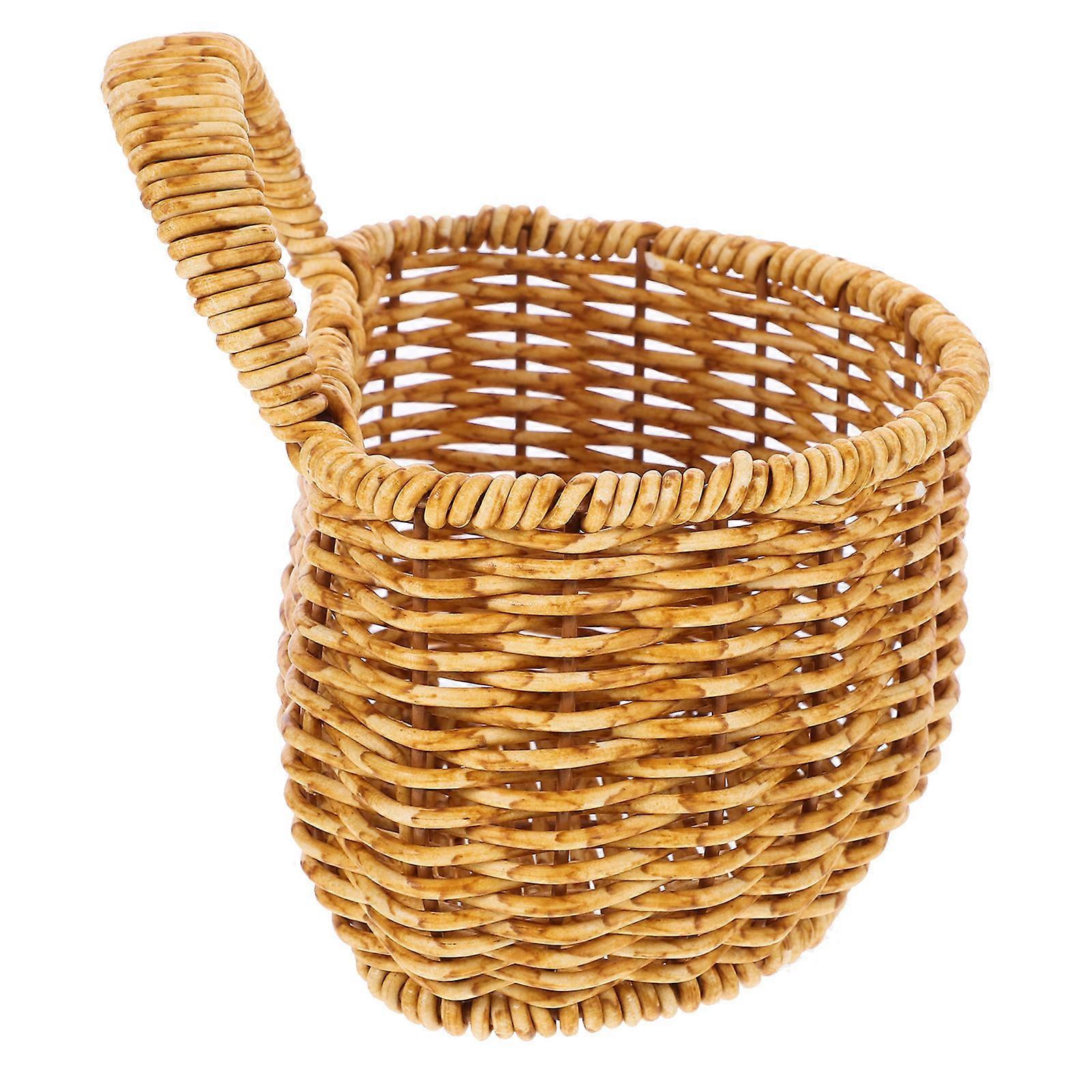 Small Storage Bin Hand Woven Basket for Storage with 2Pcs Brown Containers