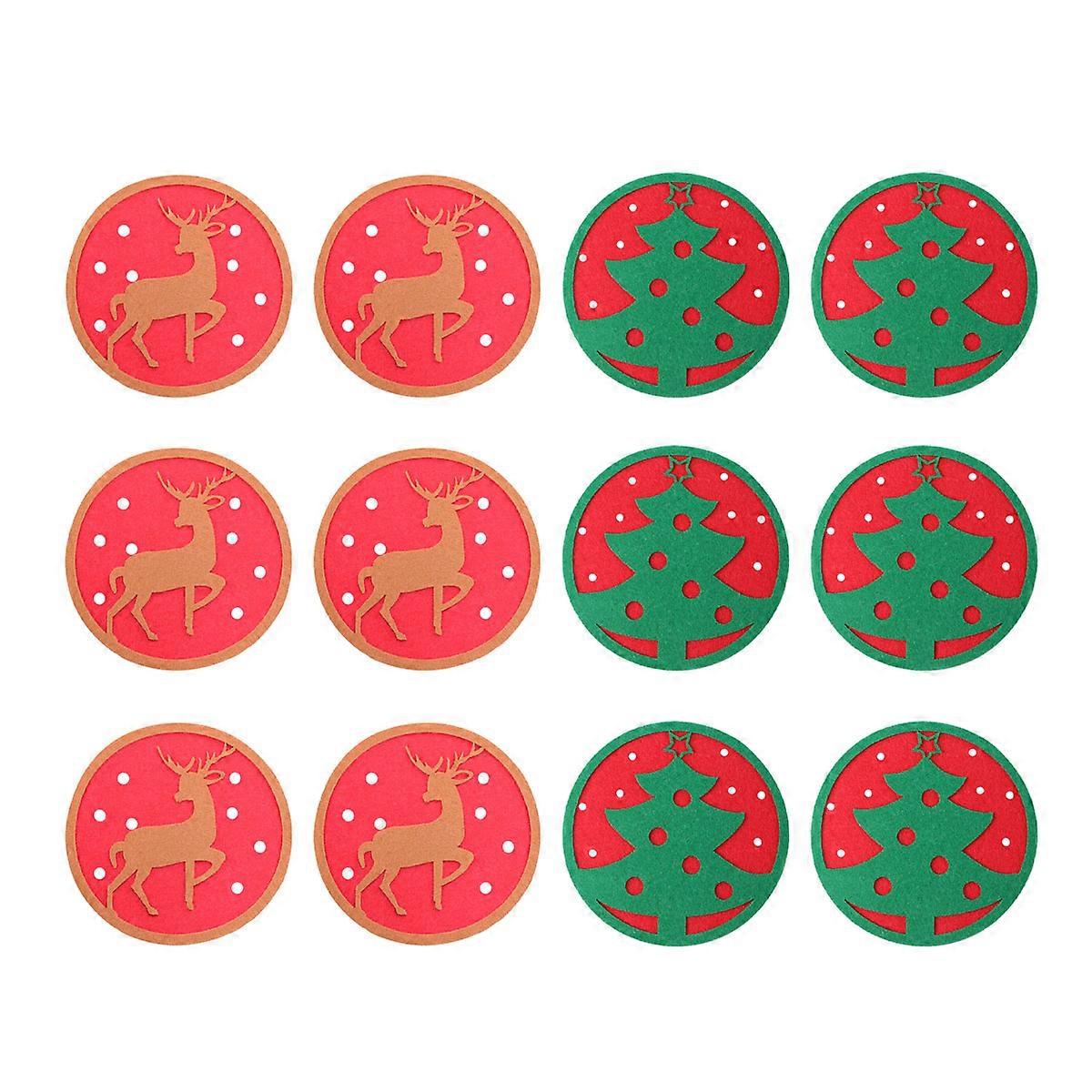 Felt Fabric Placemat Christmas Themed Coasters for Drink Protection 12Pcs