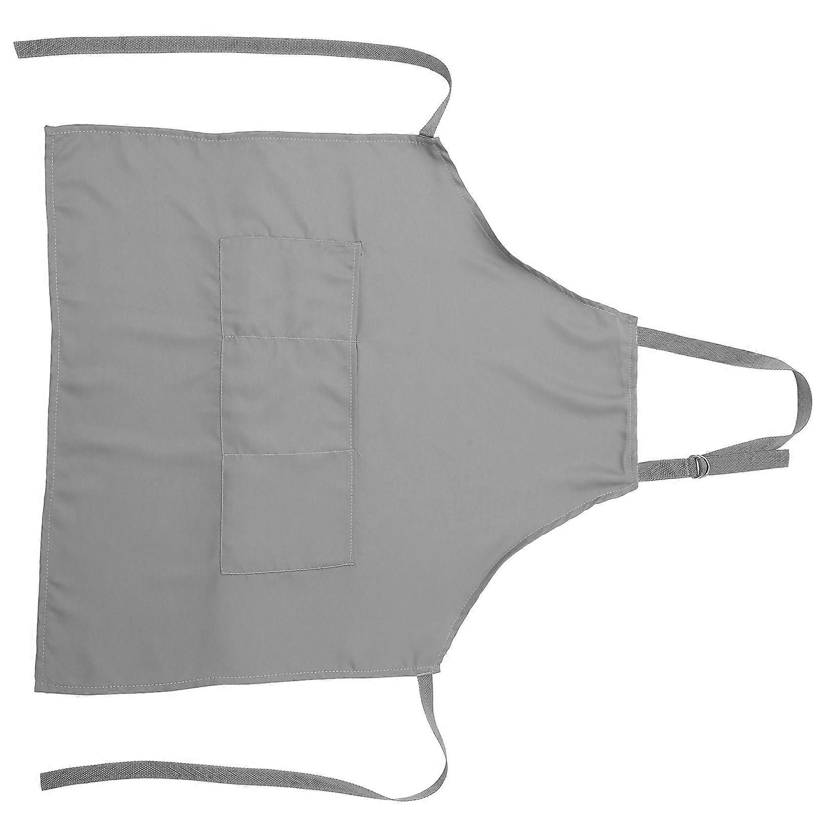Grey Oil-Proof Cooking Apron Adjustable Apron with Pocket for Waitress