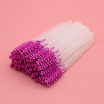 Veeki 100Pcs Disposable Eyelash Brush , Silicone Tower Eyelash Comb, Transparent Rod Makeup Brush, Disposable Beauty Tool(Purple)