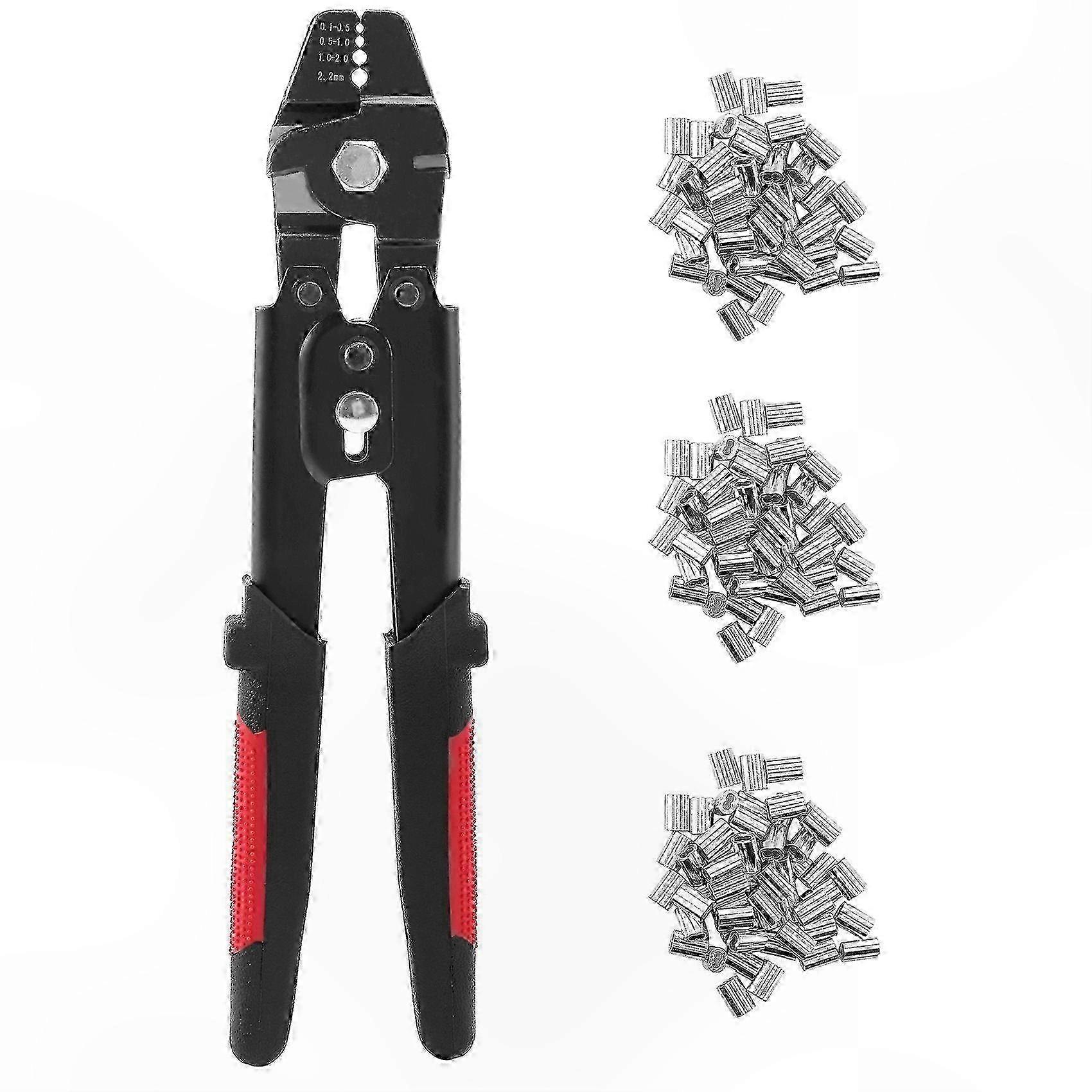 Crimping Tool Kit for Wire Rope, Swager Pliers with Sleeves, Fishing Line Cutter
